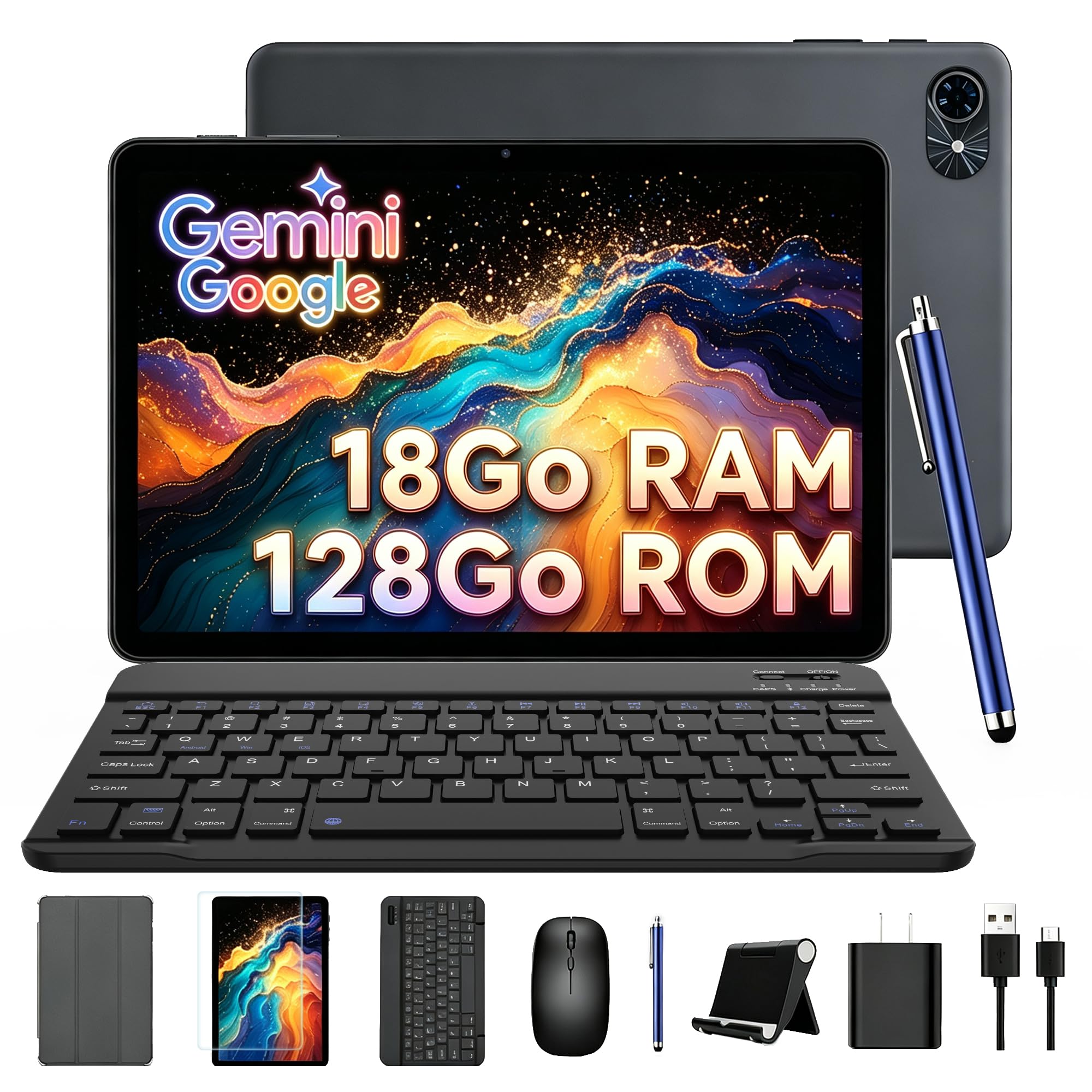 TABWEE Tablette avec Clavier et Stylet, 18 Go+ 128 Go (2To TF) | Ordinateur Tablette 2 en 1, Idéal Pour Études et Travail, Android Tablette 10 Pouces, 6000 mAh, Gemini AI (Garantie de 4 Ans)