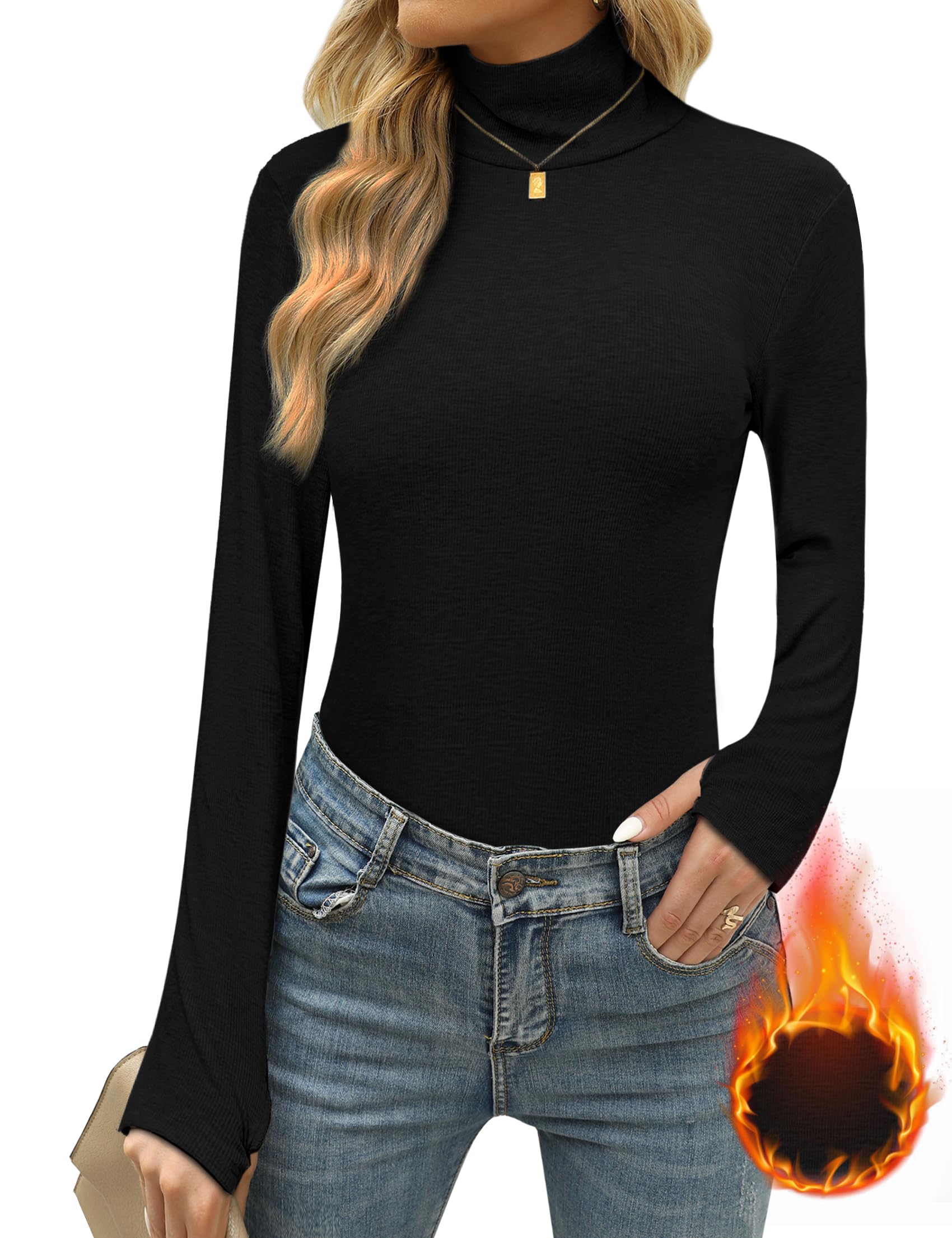 Terecey Haut Thermique Femme Col Roulé Manches Longues Chaud Hiver | Toucher Doux et Souple, Couverture Agréable du Cou, Aisance Durable, Bureau, Maison, Voyage et Promenades Fraîches