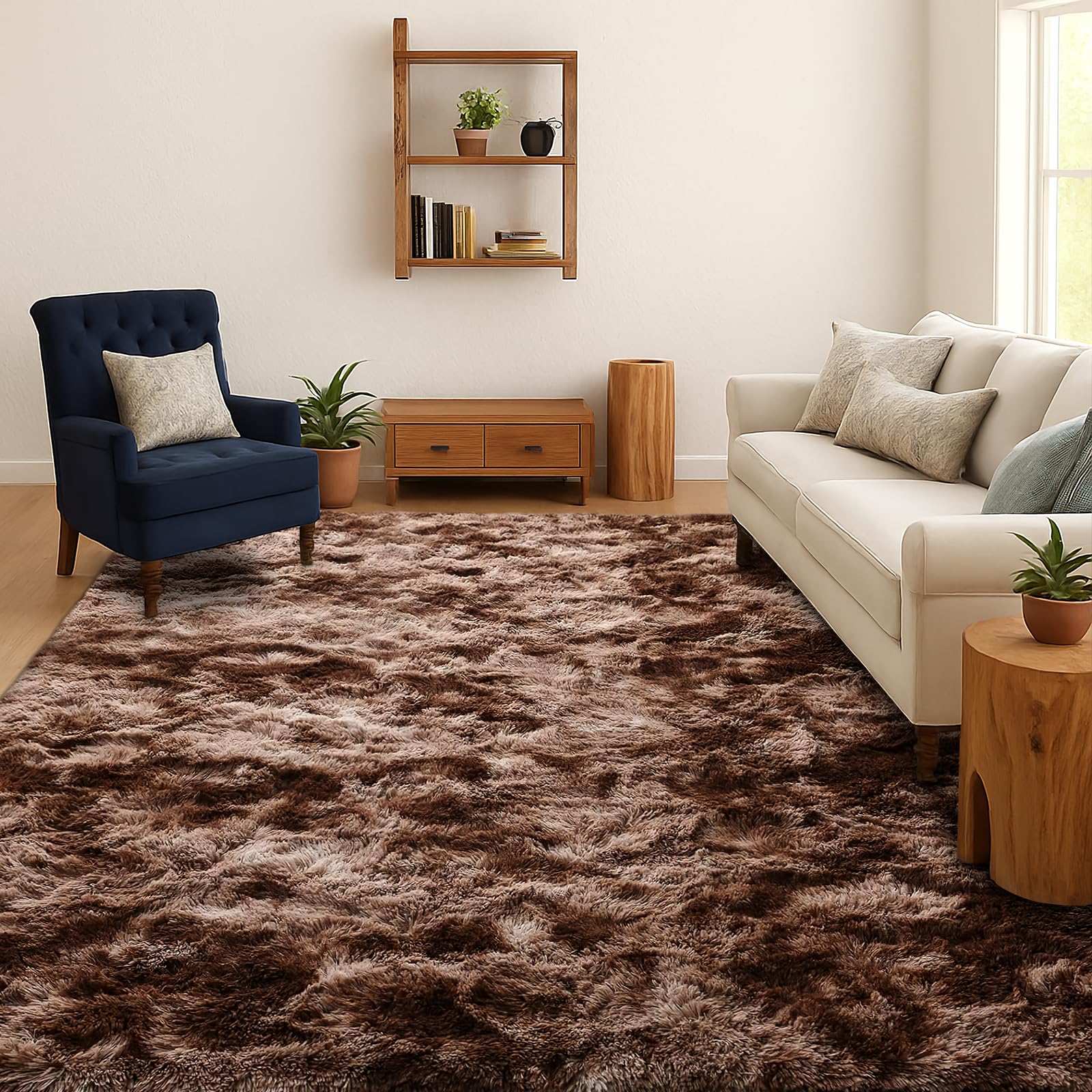 SOANNY Tapis Shaggy Salon Chambre Poils Longs, Marron, 160x230 cm | Tie-Dye, Doux et moelleux, Antidérapant, Lavable en machine, Pour chambre d’enfant, chevet, salle de jeux, dortoir, bureau