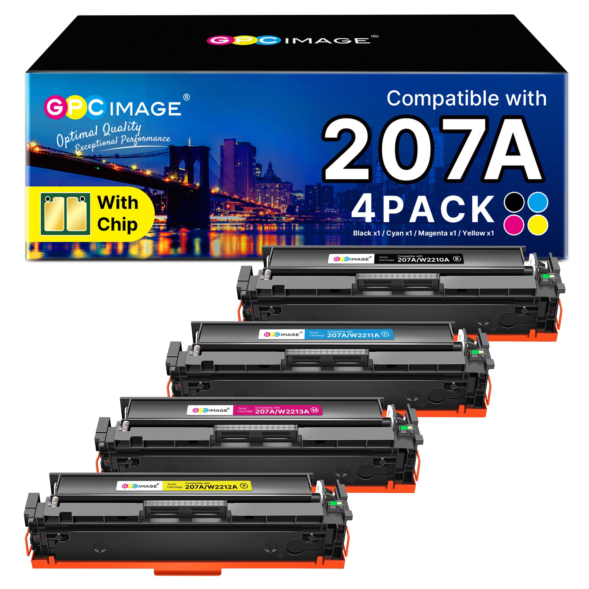 GPC Image 207A 207X Toner avec Puce Compatible pour HP 207A MFP M283fdw | Pour HP Color LaserJet Pro MFP M283fdw M255dw M255nw M283fdn M283cdw W2210A W2211A (Noir Cyan Magenta Jaune,4 Packs)