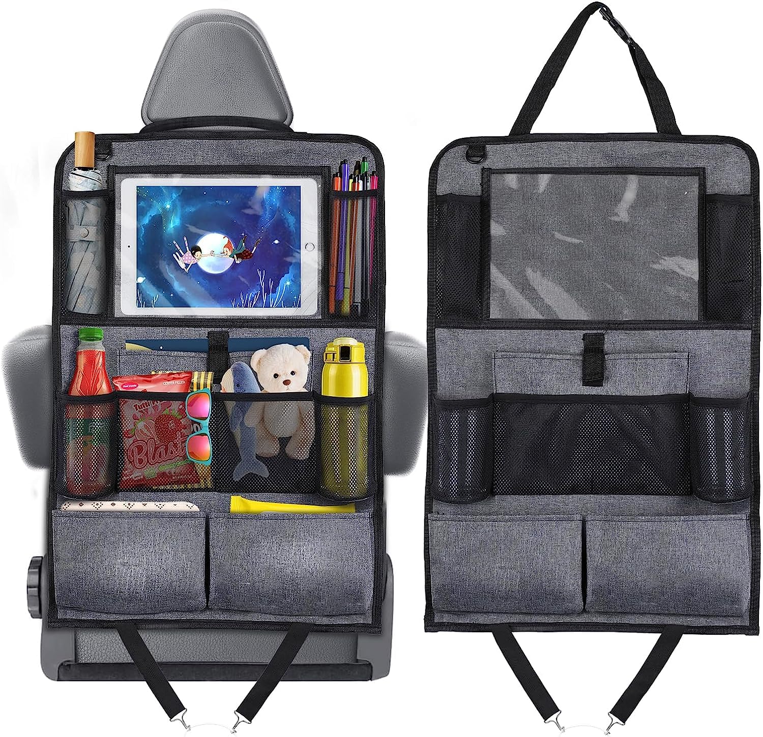 Romon Organisateur de Voiture Enfant Facile à Entretenir, Organisateur Voiture Arrière Support pour Tablette Transparent avec 10 poches, Protection Siege