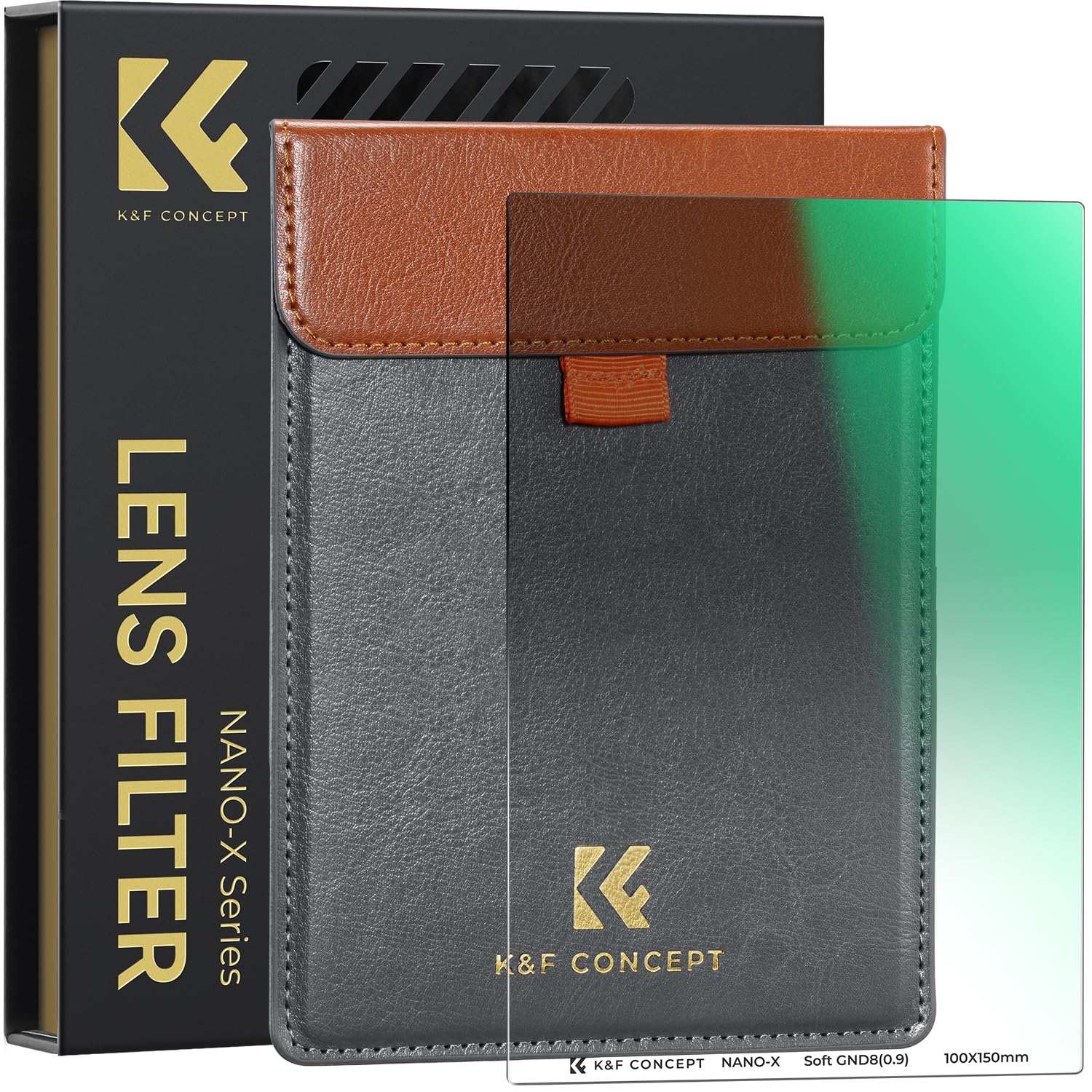 K&F CONCEPT Filtre GND8 Doux Carré Densité Neutre Dégradé Gris 100x150mm | HD,Nano-revêtement de 28 Couches,Étanche,Verre optique,Résistant à l’huile et aux rayure,Cadre CNC Antidérapant,FH701