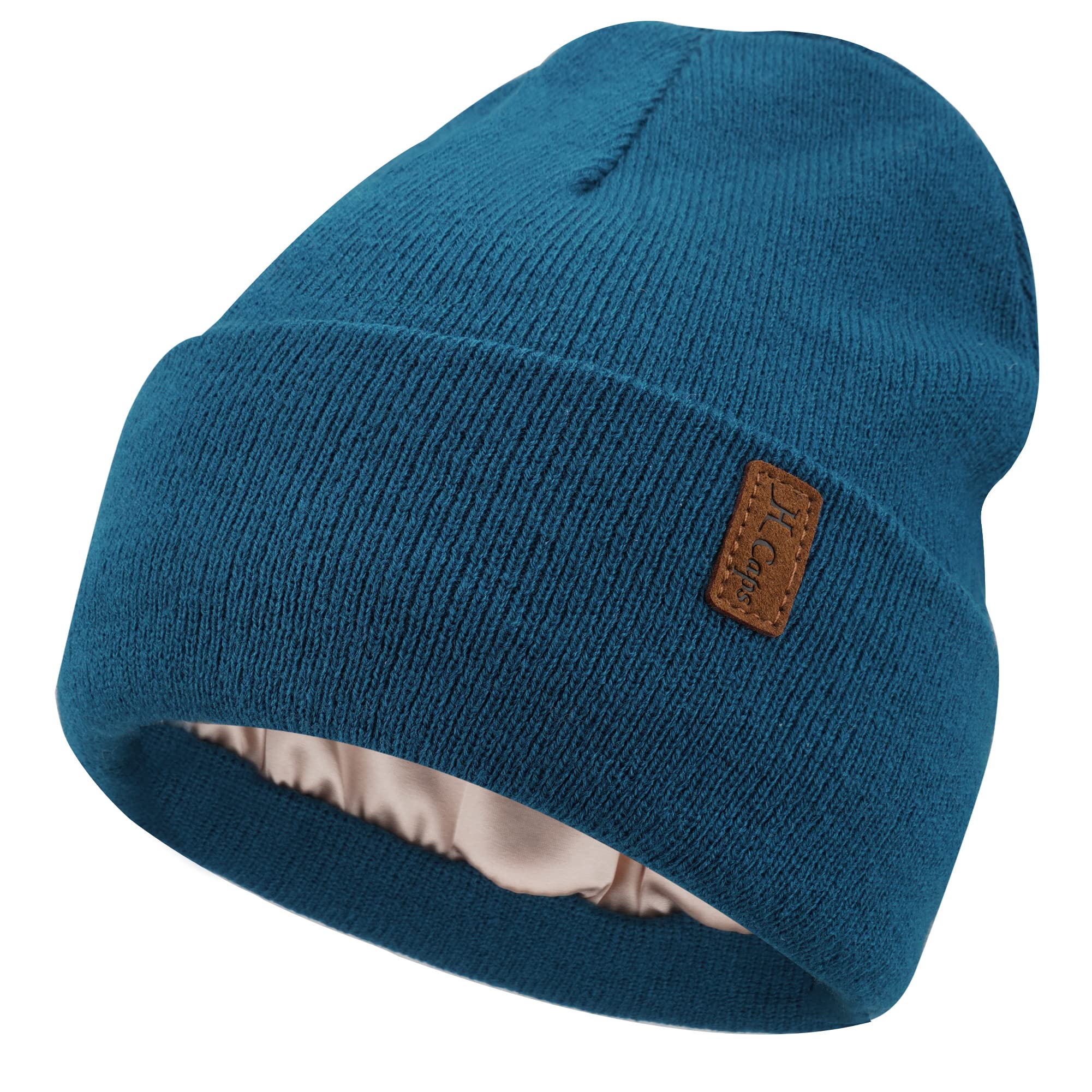 Bequemer Laden Bonnet Satin Femme Hiver Chaud Doublé Tricot Chapeau Soie | Bonnet Satin Cheveux Nuit Tricot Bonnet Soie Doublure Bonnet Thermique Couleur Unie Idee Cadeau Noel pour Maman Couple Copine