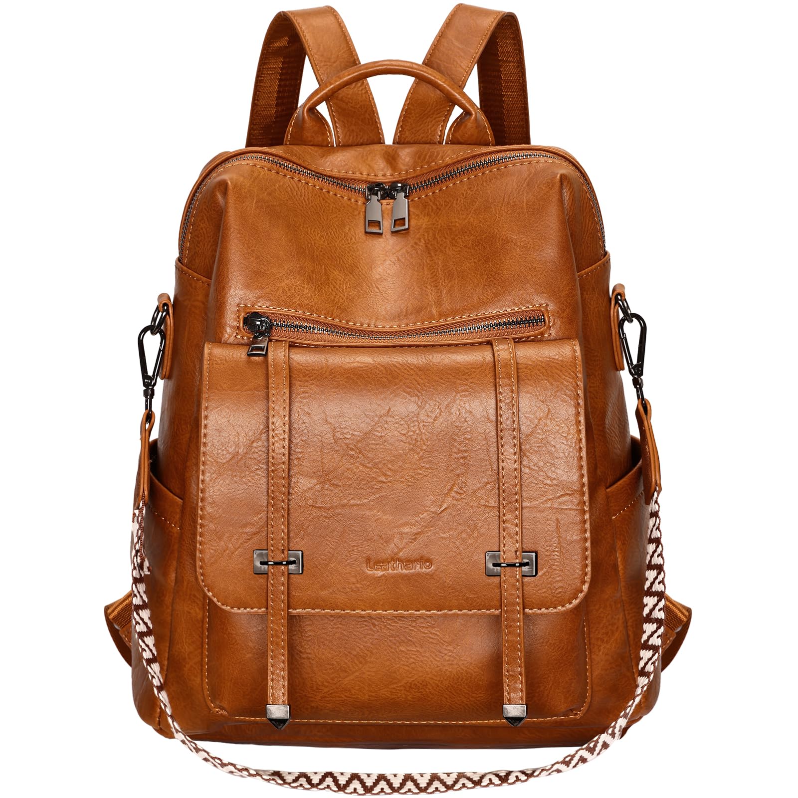 Leathario Sac a Dos Antivol Femme en Cuir Vegan, Sacs à Main Portés Dos Imperméable Elegant Leger, Backpack pour Voyage L'école Travail Université Collège Shopping