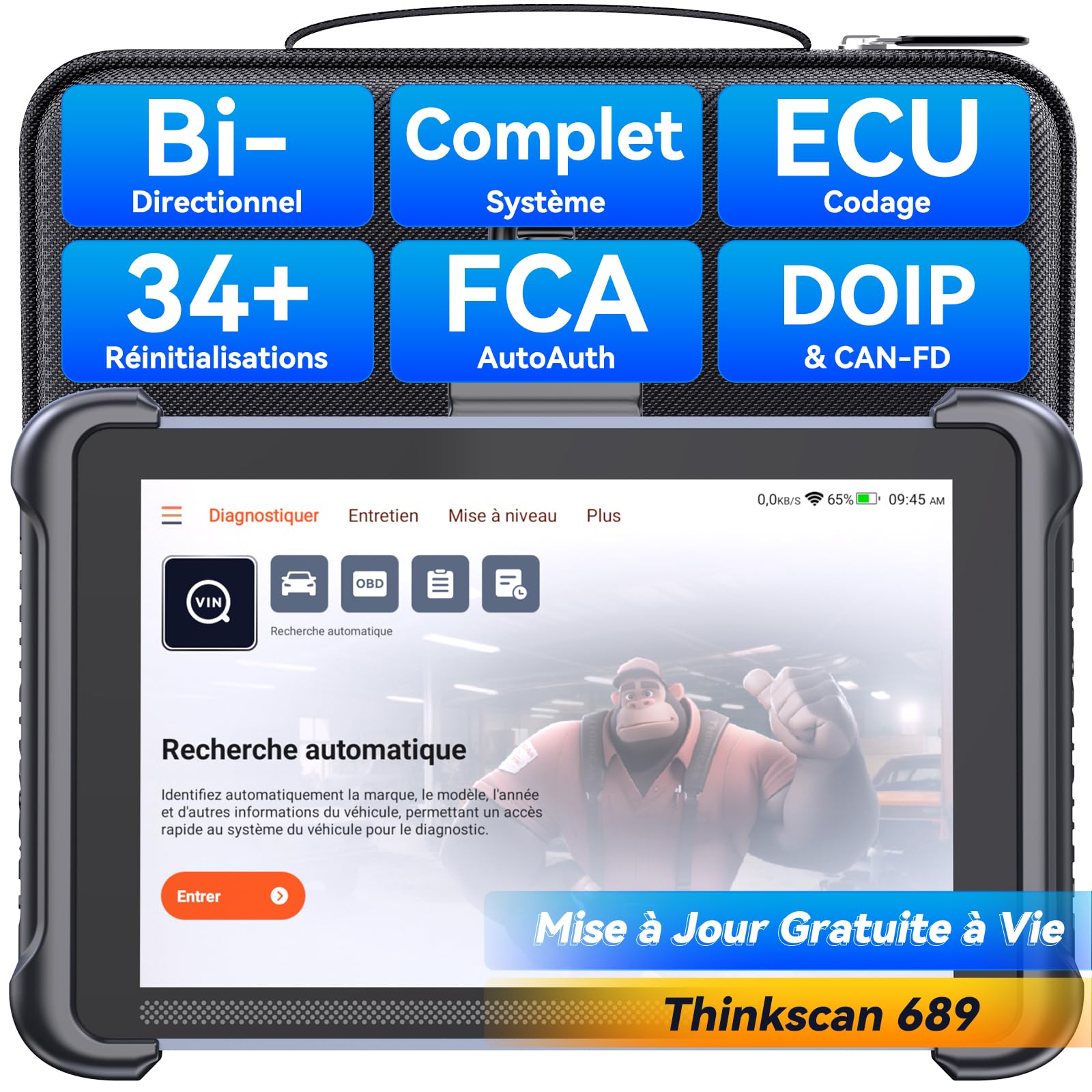 THINKCAR 689 Valise Diagnostic Auto,Diagnostics Système Avancés,34 Réinit | Version Filaire de la Série 689,Diagnostic Avancé Système Complet,Bi-directionnel, Codage ECU,34+ Réinit.,Gratuit à Vie