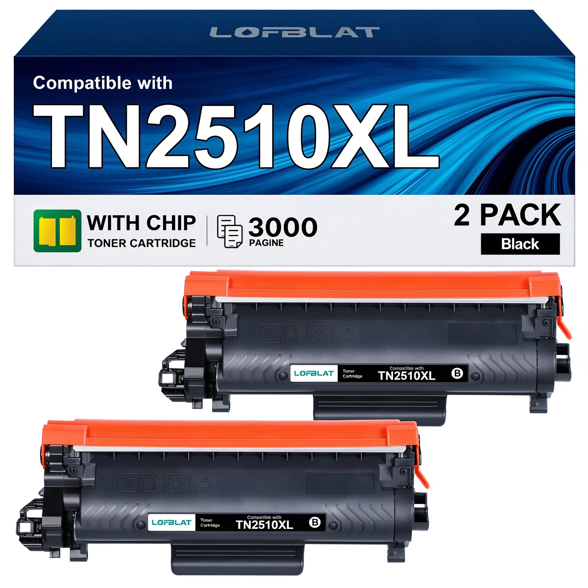LOFBLAT TN2510XL TN2510 Compatible pour Brother TN2510XL pour HL-L2400DWE | Compatible pour TN2510 2510XL pour Brother DCP-L2620DW DCP-L2627DWE HL-L2400DWE MFC-L2800DW HL-L2400DWE MFC-L2620DW (2 Noir)