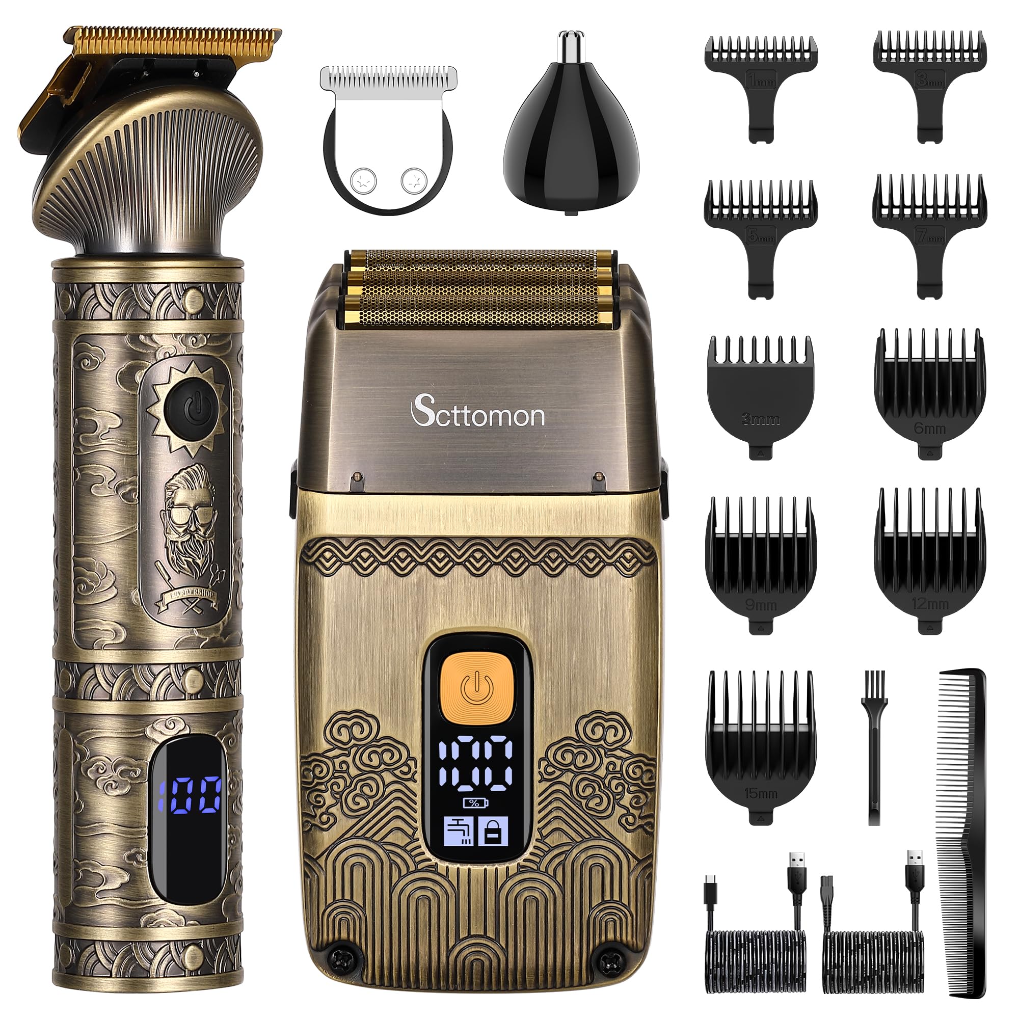Scttomon T-Blade Tondeuse à Cheveux Pour Hommes Et Rasoir éLectrique Foil Rasoir Tondeuse à Barbe Ensemble De Beauté Pour Hommes Avec Trois Feuilles Sans Fil