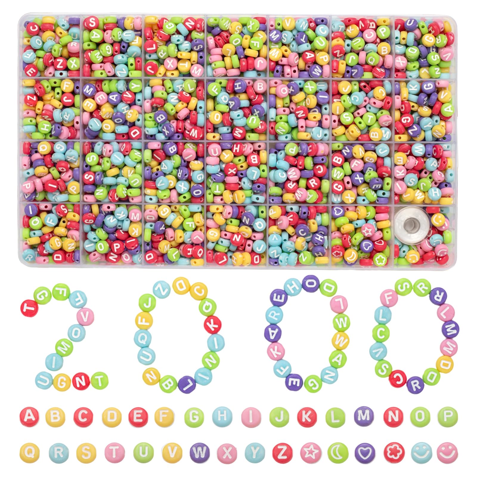 Leuyuee Lot de 2000 perles rondes avec lettres de l'alphabet de A à Z de 7 | Leuyuee 2000 perles rondes avec lettres