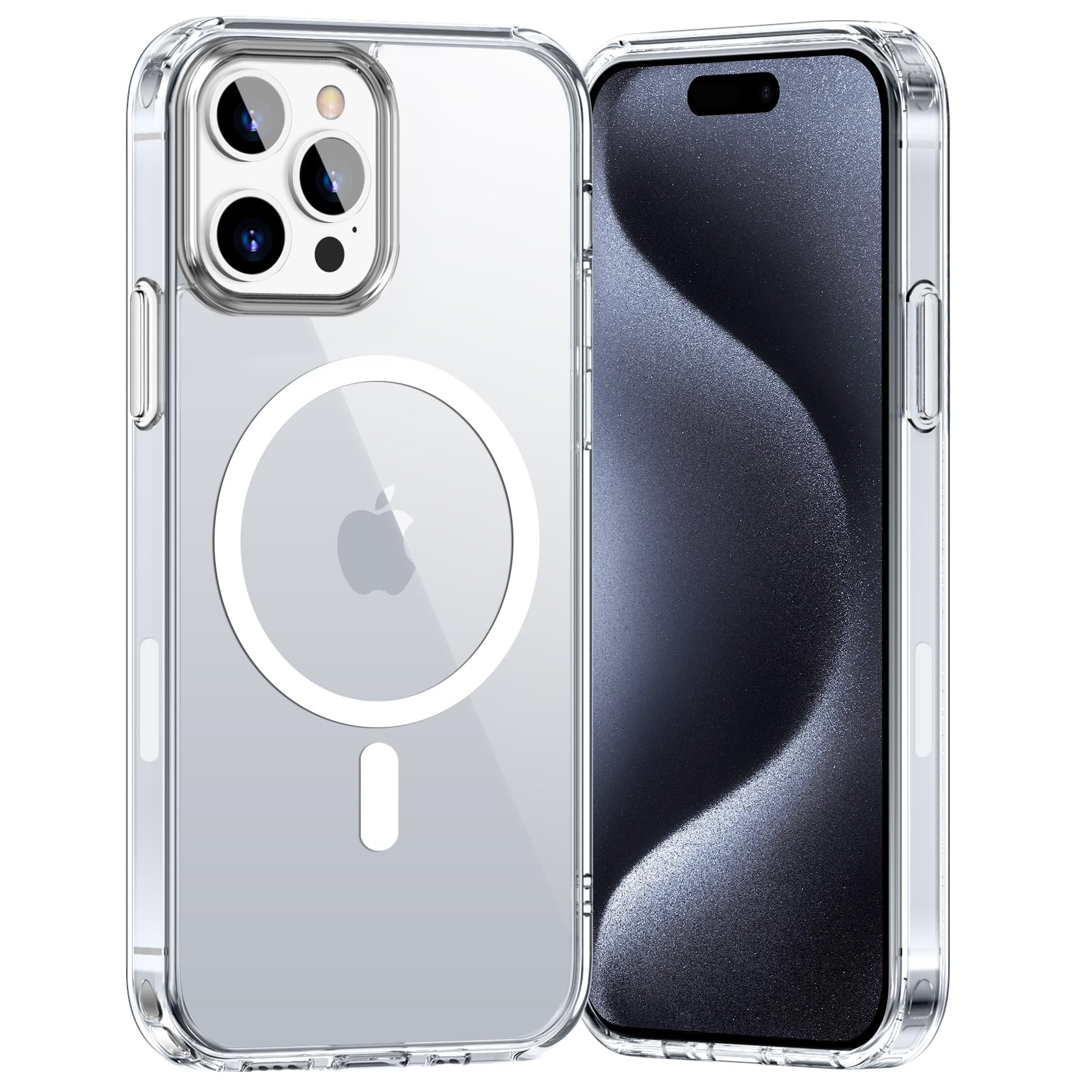 Opkiegrn Coque Magnétique pour iPhone 15 Pro Max,Transparent | Compatible avec MagSafe, Protection Antichoc, Anti-Jaunissement,Dos Anti Rayures PC Housse