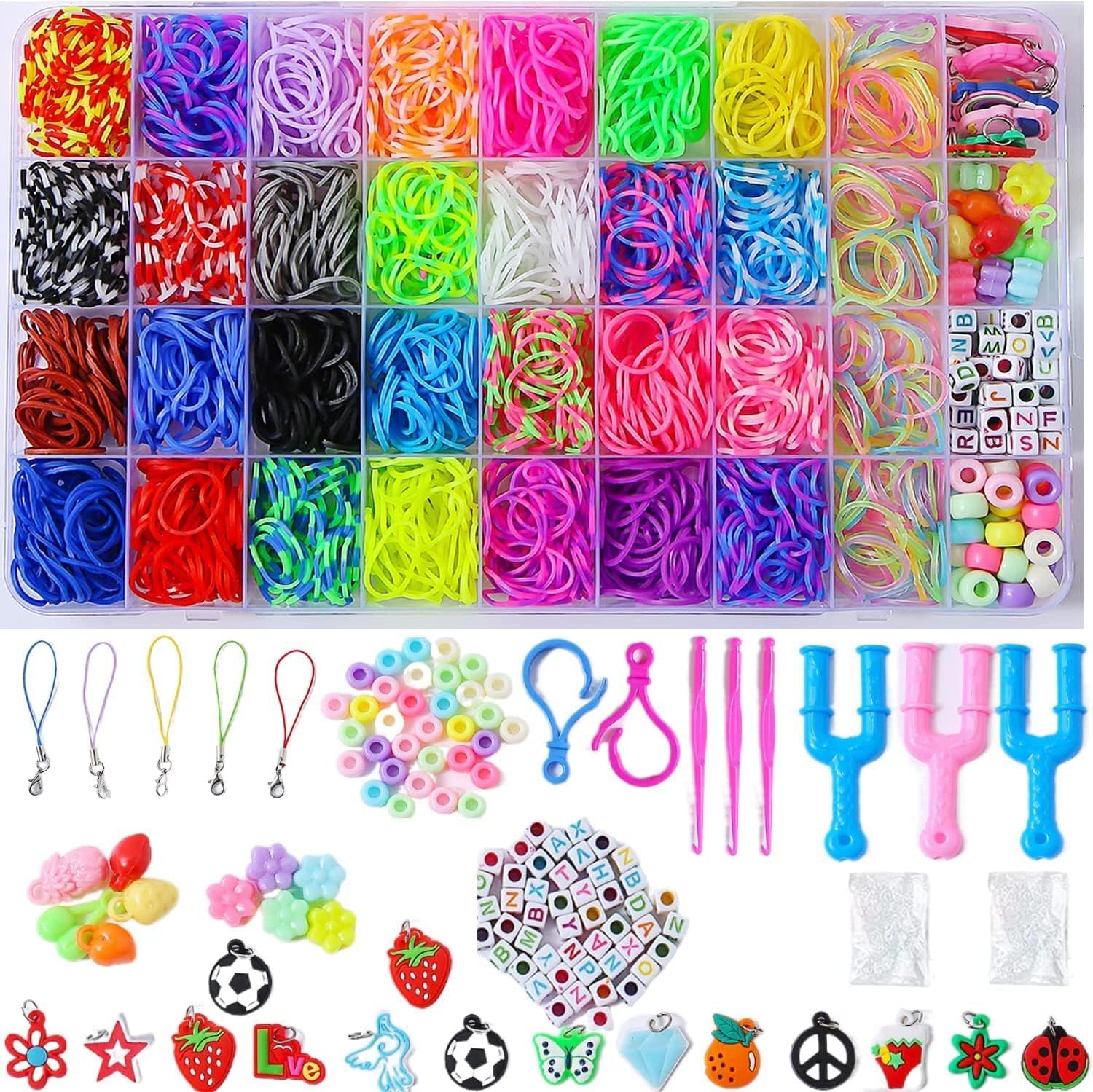 2500+ Elastique Bracelet Kit, 40 Grilles Bricolage Élastique Loom Bands Kit | Enfant Caoutchouc Bracelet Collier Jouets avec Boîte de Rangement