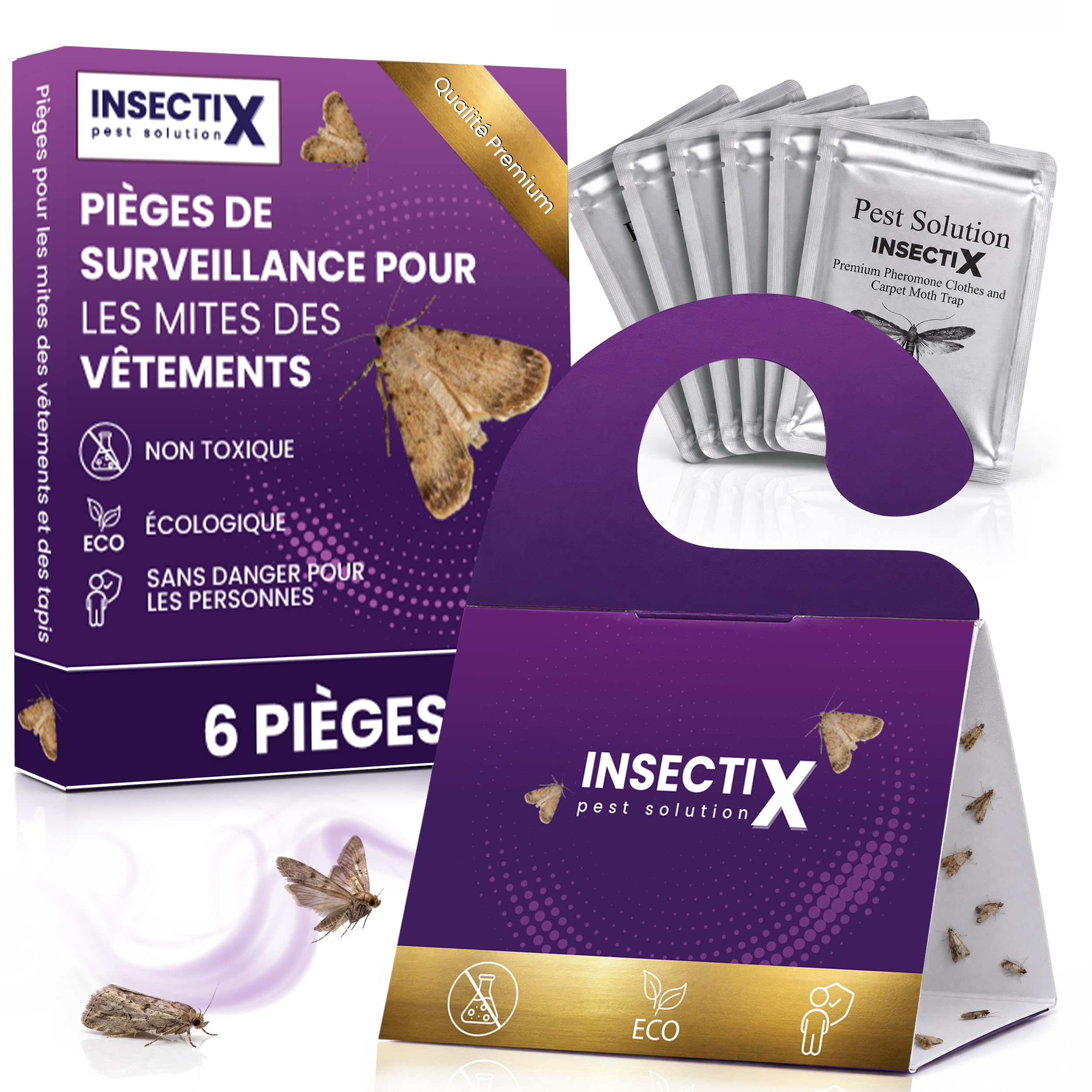 Pieges a Mites Textiles (Lot de 6) | Pieges Adhesifs a Pheromones pour Armoires, Tiroirs & Tapis | pour Laine, Cachemire & Soie | 100% Naturel, Sans Odeur & Non Toxique | Surveillance jusqu'a 90 Jours