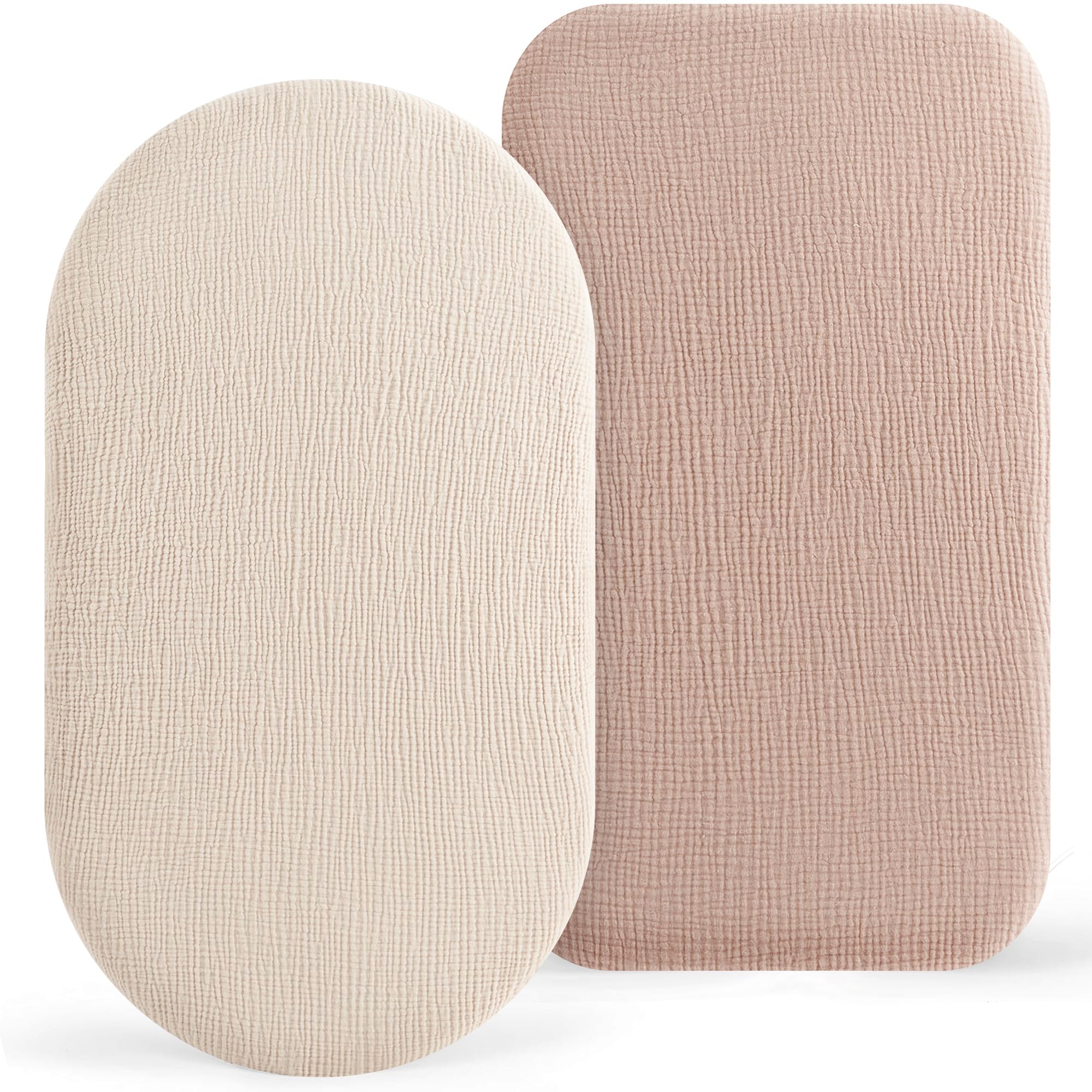 Susurration Lot de 2 Draps Housses Cododo pour Lit Bébé,100% Coton Mousseline Draps Housses Poussette Lit de Voyage et Couffin 50x90cm (Sable)