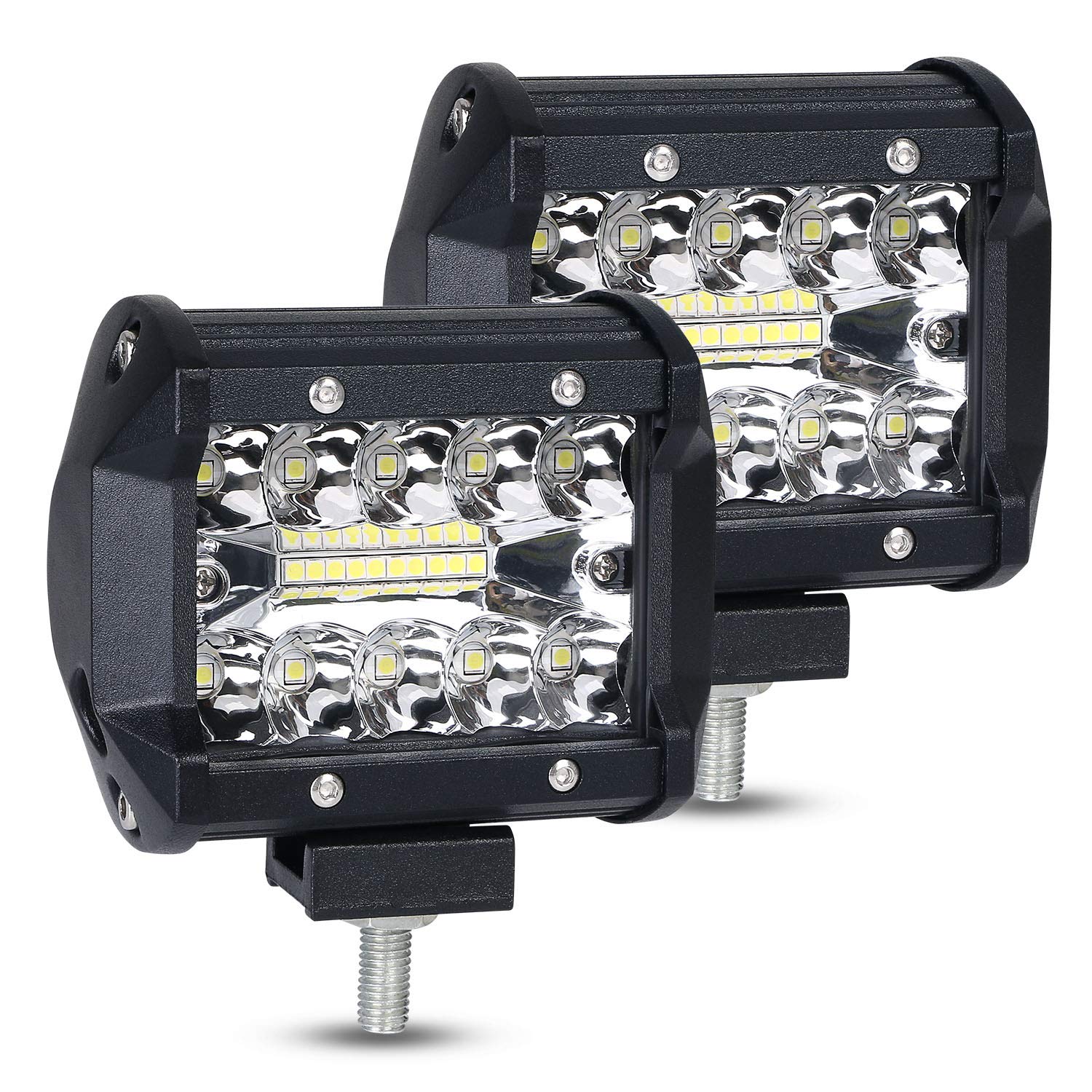 URAQT Carré Phare de Travail Led, 2pcs 60W 4 Pouces Spot Flood Feux Antibrouillard, 6000K Étanche IP67 LEDs Phare Phare de Travail Longue Portee LED, pour Offroad Voiture SUV ATV UTV Camions