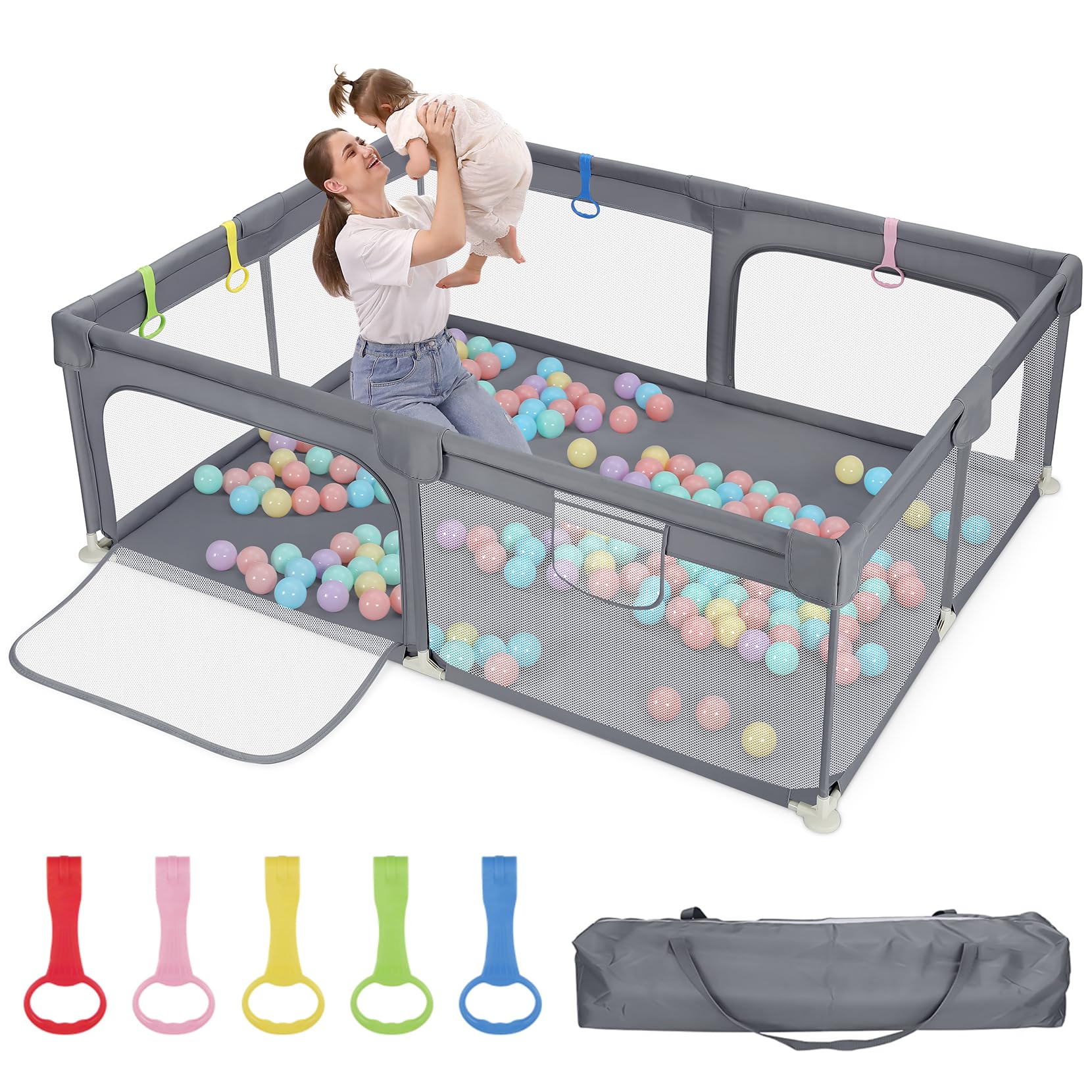 Dripex Parc Bebe Modulable, Parc Enfant Modulable -XL, Cendré | 150x180cm Toile Oxford Respirante, 5 Anneaux