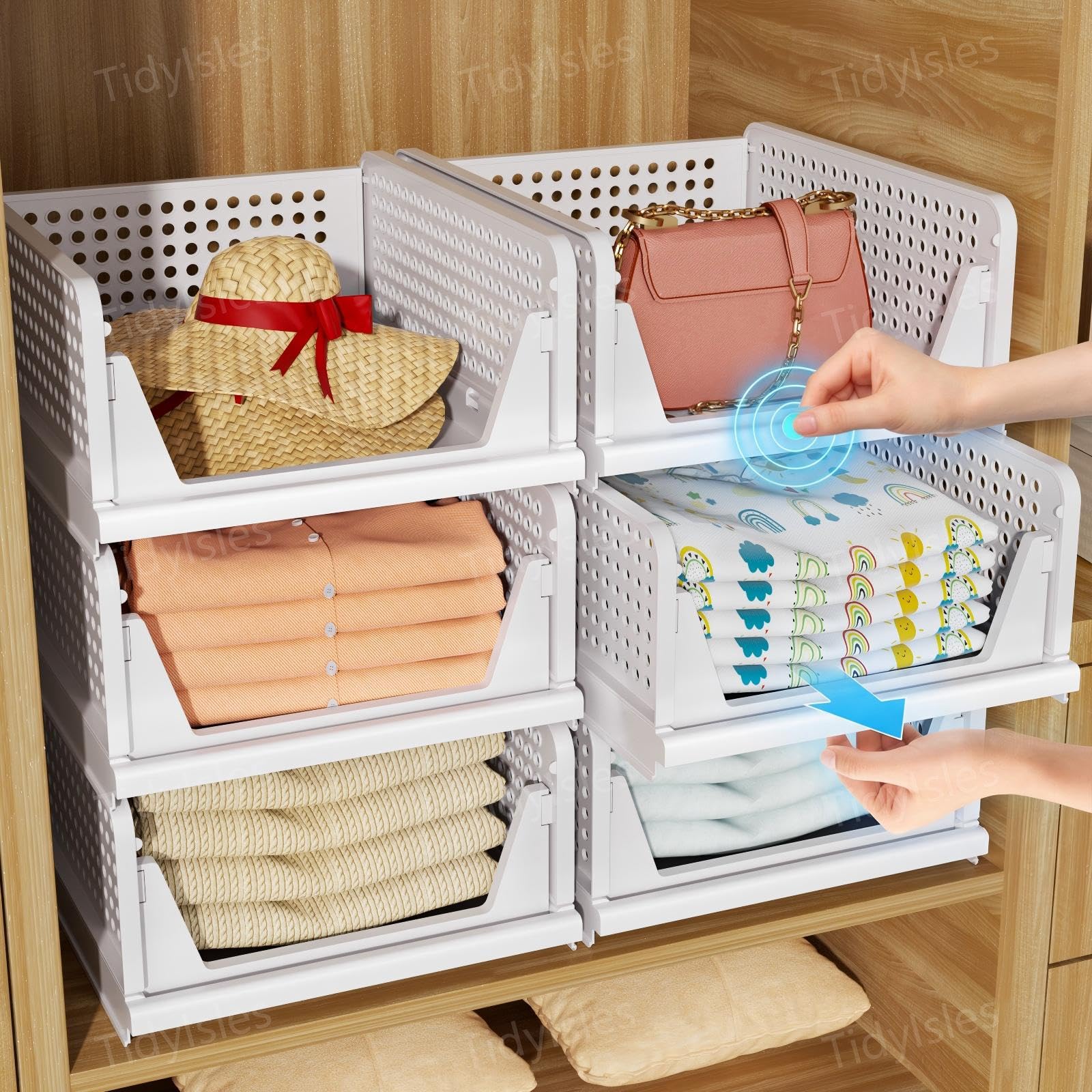 Rangement Vetement, Plastique Organisateur Armoire Vetement, Lot de 4 | Tiroir Placard, Boite Rangement Plastique Empilable pour Placard, Chambre à Coucher, Salle de Bain, Cuisine, 4L Tiroir Blanc