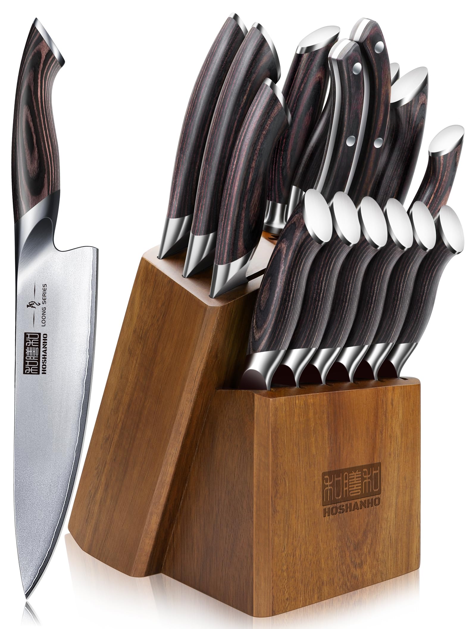HOSHANHO Set Couteau Cuisine 16 Pièces, Ensembles de Couteaux de Cuisine | Bloc de Couteaux Cuisine Professionnels Ultra Tranchants Japonais en Super Acier avec Ciseaux