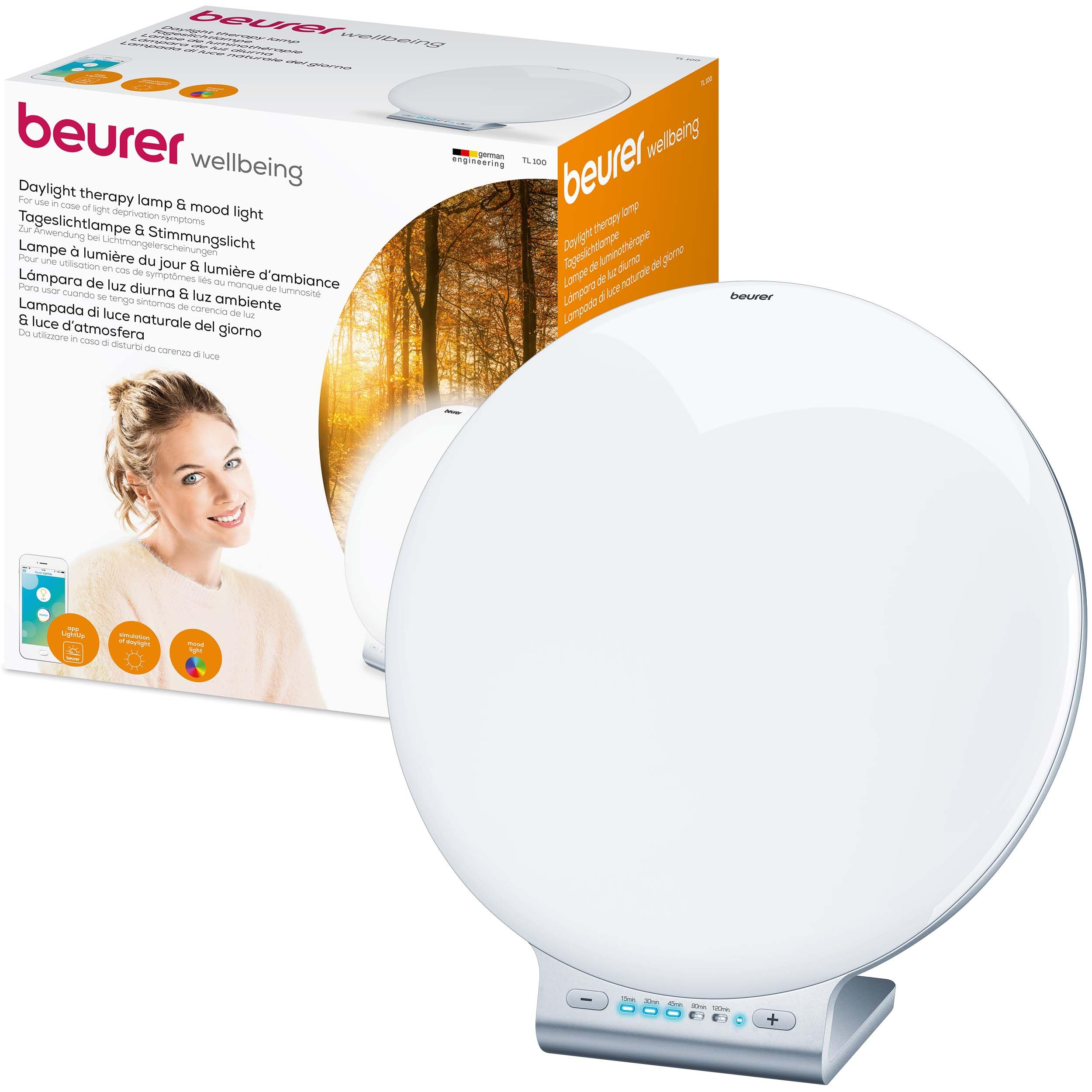 Beurer TL 100 Lampe LED lumière du jour et lumière d'ambiance 2 en 1, avec fonction de changement de couleur, commande pratique par application