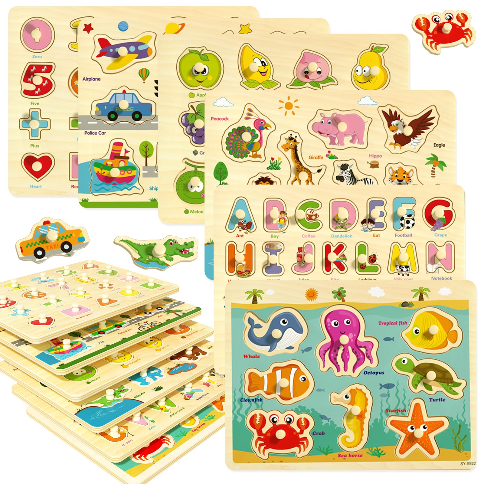 edutree Puzzle Bois Enfant 2 3 4 Ans, 6 Pièces Puzzles d'apprentissage, Puzzle De Correspondance d'animaux Montessori Jouet Educatif Enfant Garçons Filles 3 4 5