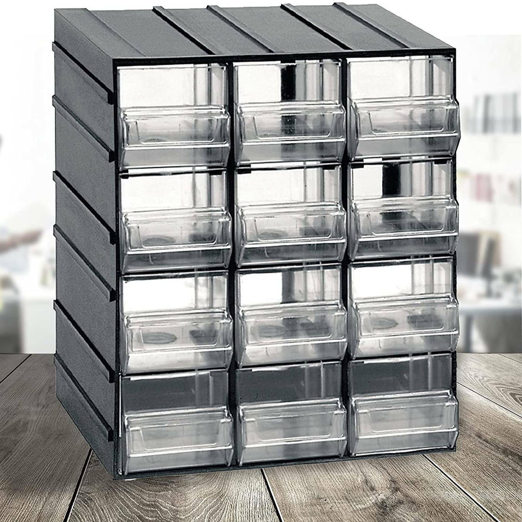 Dmora - Armoire polyvalente 2 portes Tienen, Armoire pour petites pièces, Armoire pour conteneurs à outils, 100% Made in Italy, 19x15h23 cm, Anthracite, 12 tiroirs