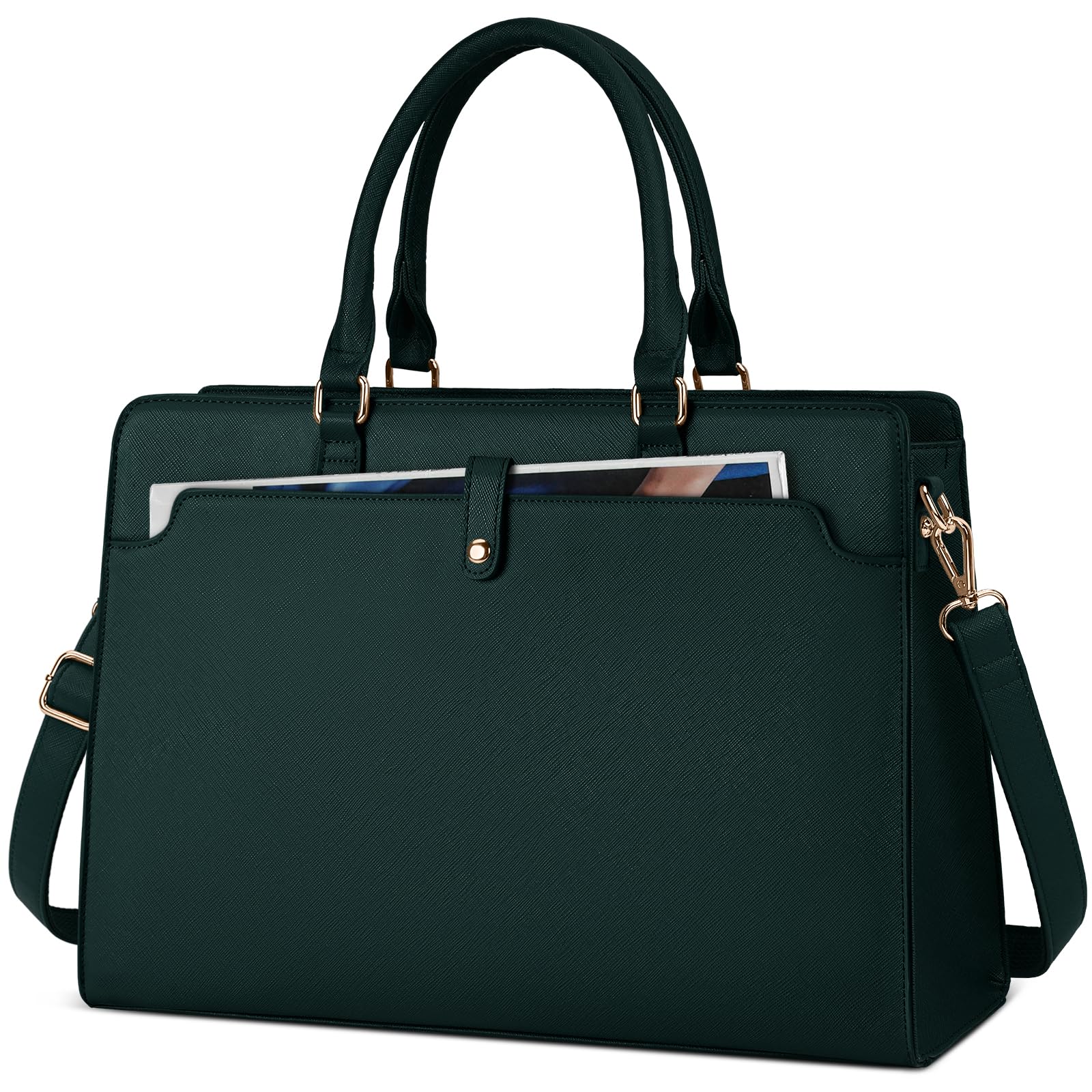 RAINSMORE Sac Cabas Femme Sac a Main Grande Capacité Sac Ordinateur Femmes 15.6 Pouces Sac de Cours Lycee PU Cuir Imperméable pour Travail Etudiante Affaires Vert Foncé