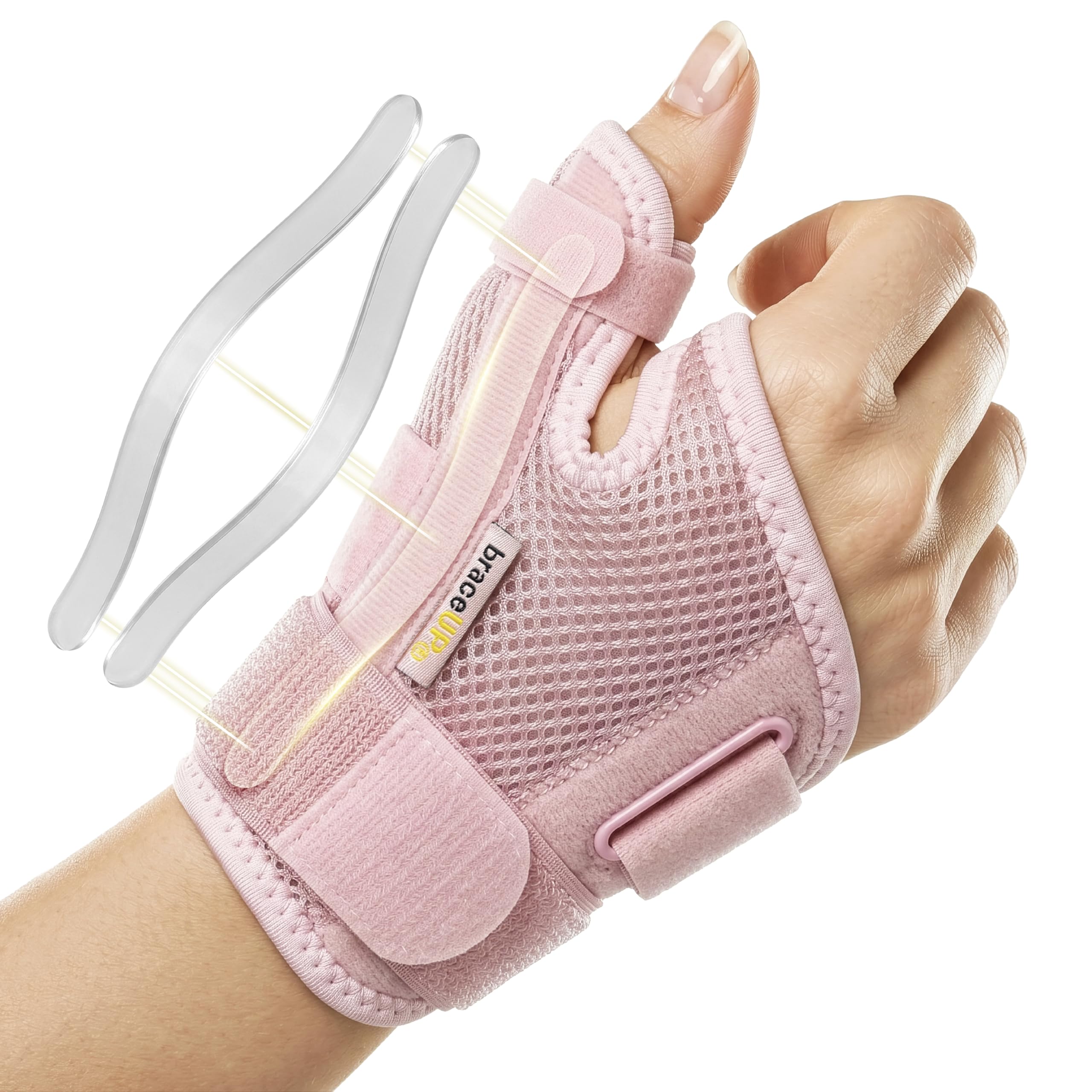BraceUP Attelle Pouce, Orthèse Pouce pour Main Droite & Gauche - Pour l'Arthrite, Tendinite, Canal Carpien et Entorse - Femme et Homme (Rose)