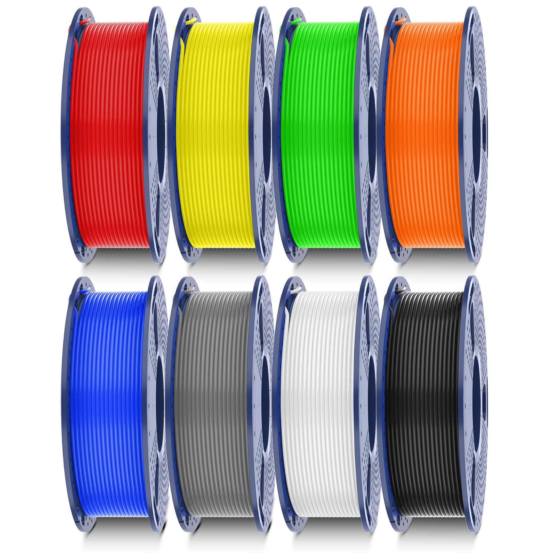 SUNLU 250G*8 PETG Filament Bundle, Haute Résistance Filament d'imprimante | 250G par Bobine, 8 Rouleaux, Noir+Blanc+Gris+Rouge+Bleu Klein+Jaune+Vert+Orange Solaire