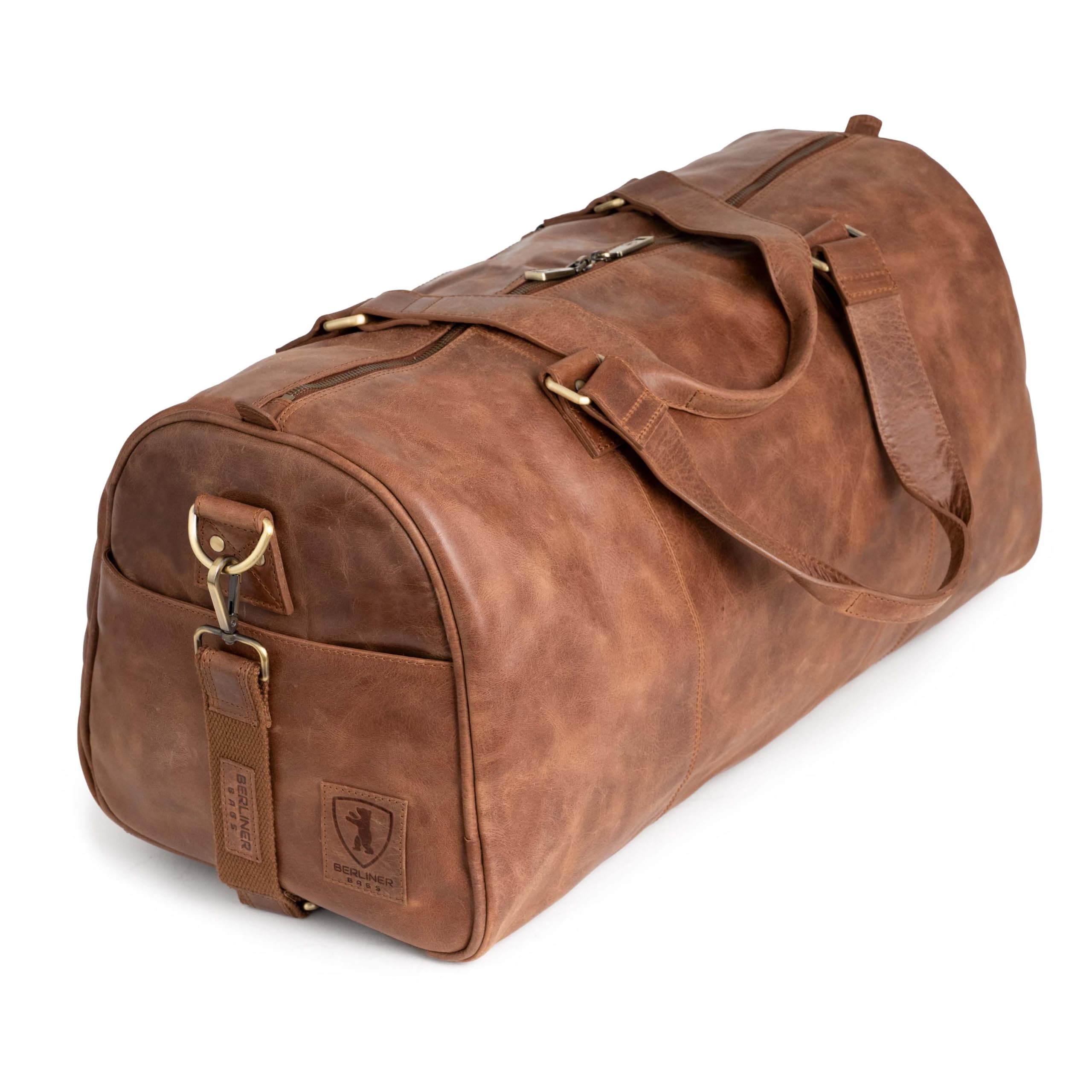 Berliner Bags Sac de Voyage Oslo 50 L, Duffel Bag en Cuir | 50L Sac de Voyage en Cuir Imperméable & Sac de Sport pour Homme et Femme, Bandoulière Amovible & Résistant à l'Eau