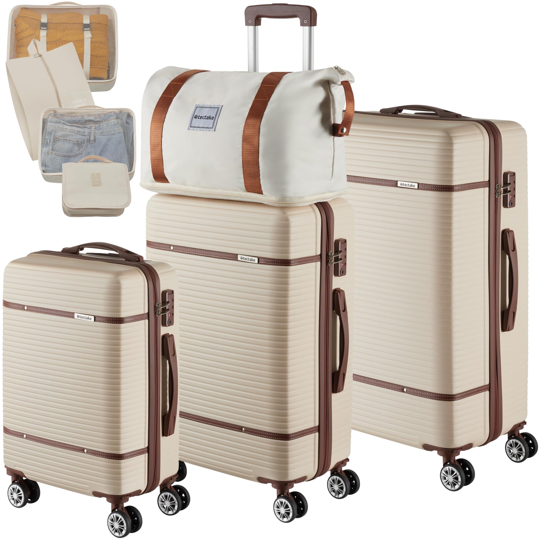 tectake® Set de Valise de Voyage 13 Pcs. Valise Grande Taille Valise soute Valise Cabine Petite Valise Sacs de Voyage Valise Maternité ABS avec roulettes 360° Poignée télescopique Cadenas TSA Solide