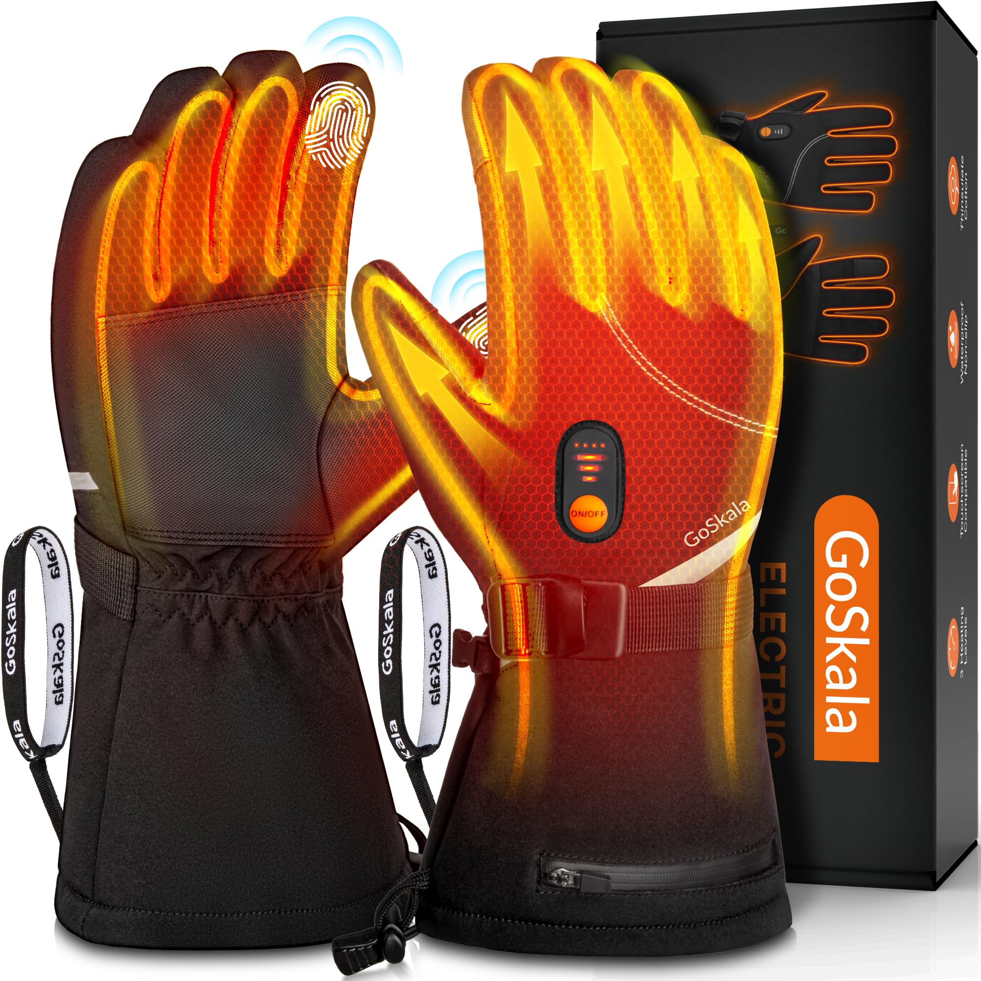 Gant Chauffants Homme Femme avec Batterie Rechargeable 7,4 V 6000 mAh | Gants Chauffants Moto, 3 Niveaux de Chauffage, Gants Hiver Imperméables et Tactiles, pour Vélo, Ski et Patinage