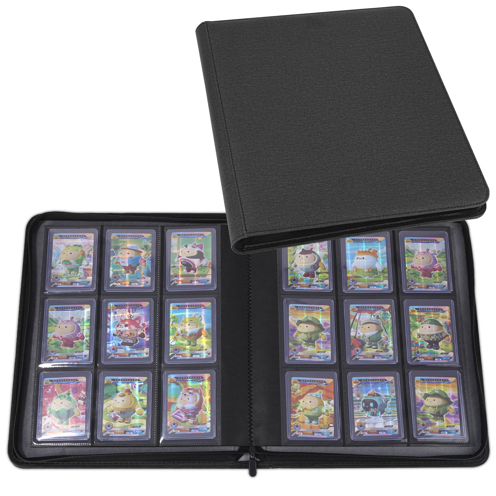 Toploader Album de cartes à collectionner pour 288 Top Loader, 9 compartiments avec poches pour cartes Rigid Toploader 8,6 x 11,2 cm, pour TCG, cartes MTG (Noir)