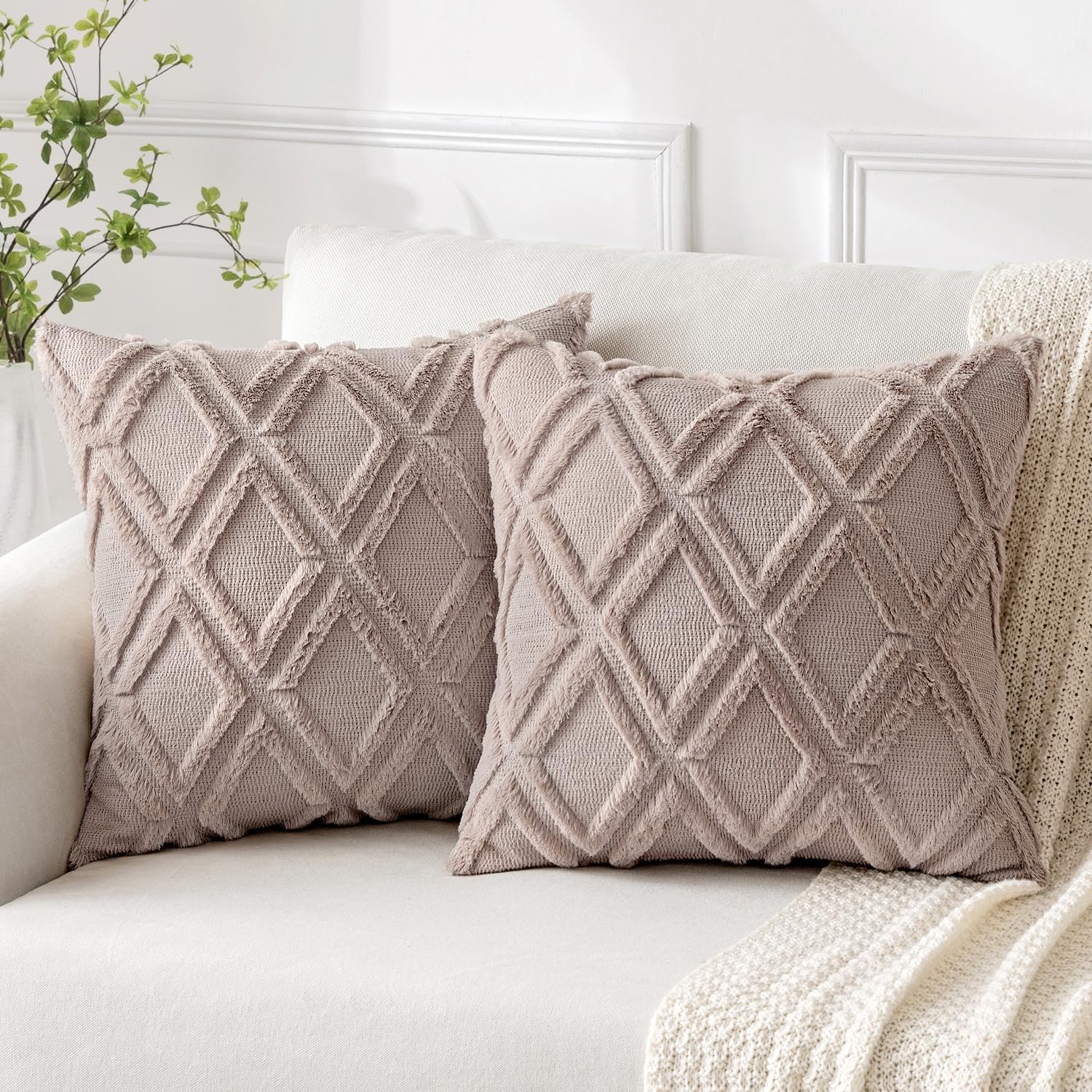 MIULEE Housse Coussin 40x40 cm Sable Lot de 2 Carré Brodé Poils | Décoratif, Doux, Confortable, Canapé, Salon, Chambre, Lit, Maison, Bureau, Balcon, Déco, Style Moderne, Boho, Idée Cadeau