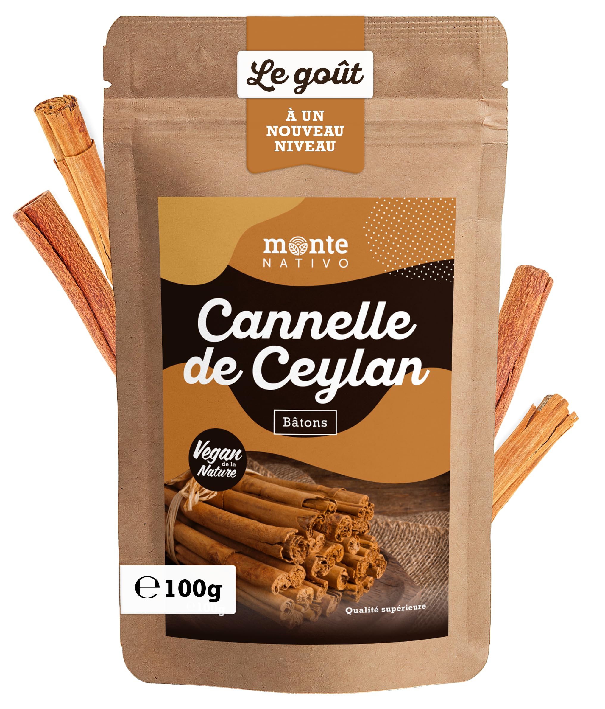 Ceylon Cannelle Baton Monte Nativo (100g) - Cannelle pour Décoration - Baton de Cannelle Alimentaire - Bâtons de cannelle comestibles, parfaits pour le vin chaud et le thé d'hiver - The de Noël