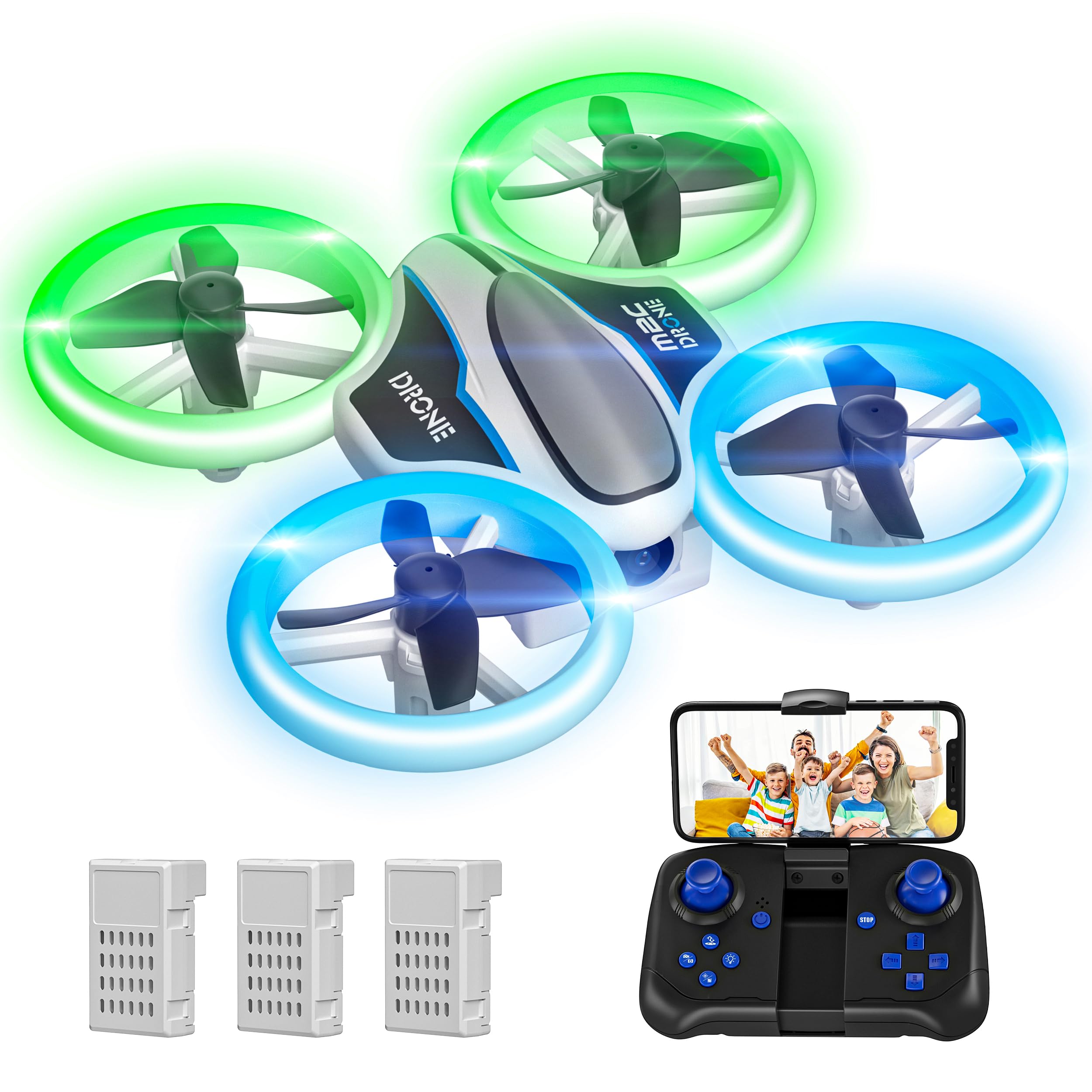 Mini Drone avec Caméra 1080P HD, Drone avec Lumières LED pour Enfant, Quadricoptère Hélicoptère RC avec 3 Batteries 21 Mins Jouet Cadeau pour Garçons et Filles