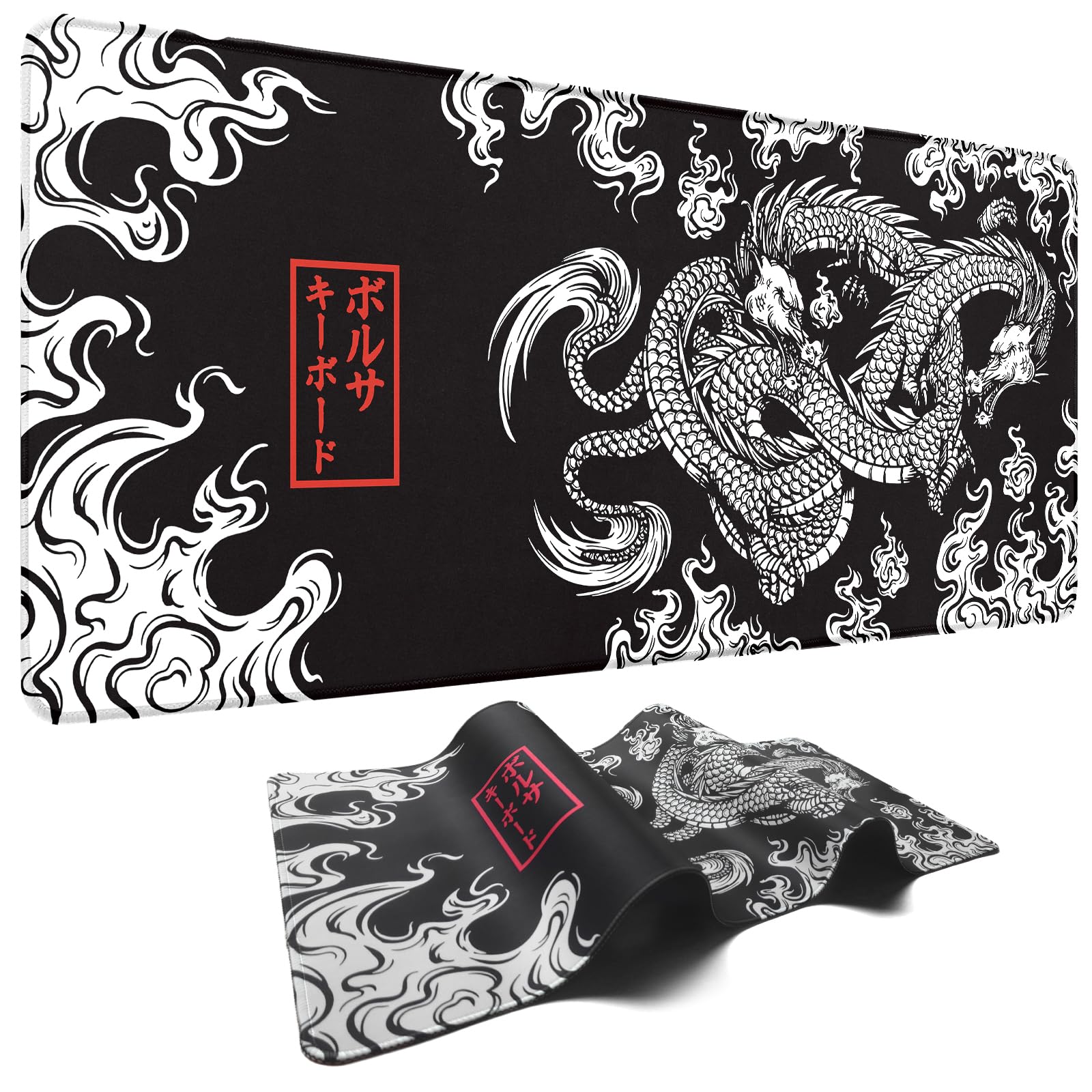 Aurathon Tapis de Souris XXL Gaming Japonais 900x400 mm Sous Main Bureau | Antidérapante avec Bords Cousus et Base en Caoutchouc Imperméable Haute Précision et Vitesse pour Bureau,Études,Gaming