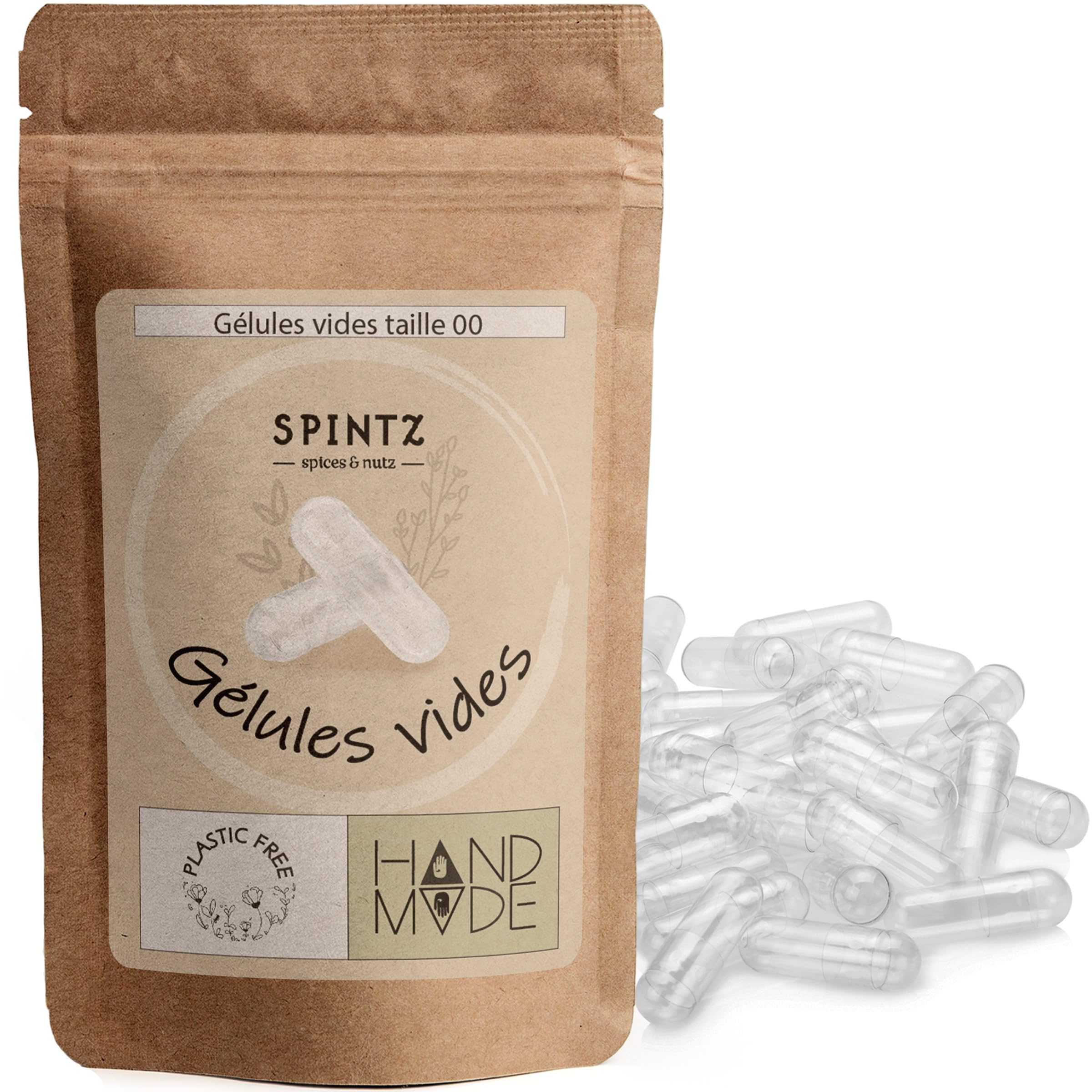 SPINTZ Gélules vides végétaliennes HPMC taille 00 (250 gélules) | Testé en laboratoire indépendant | Emballage sans plastique & durable | 100% cellulose végétale, non-GMO, sans allergènes, transparent
