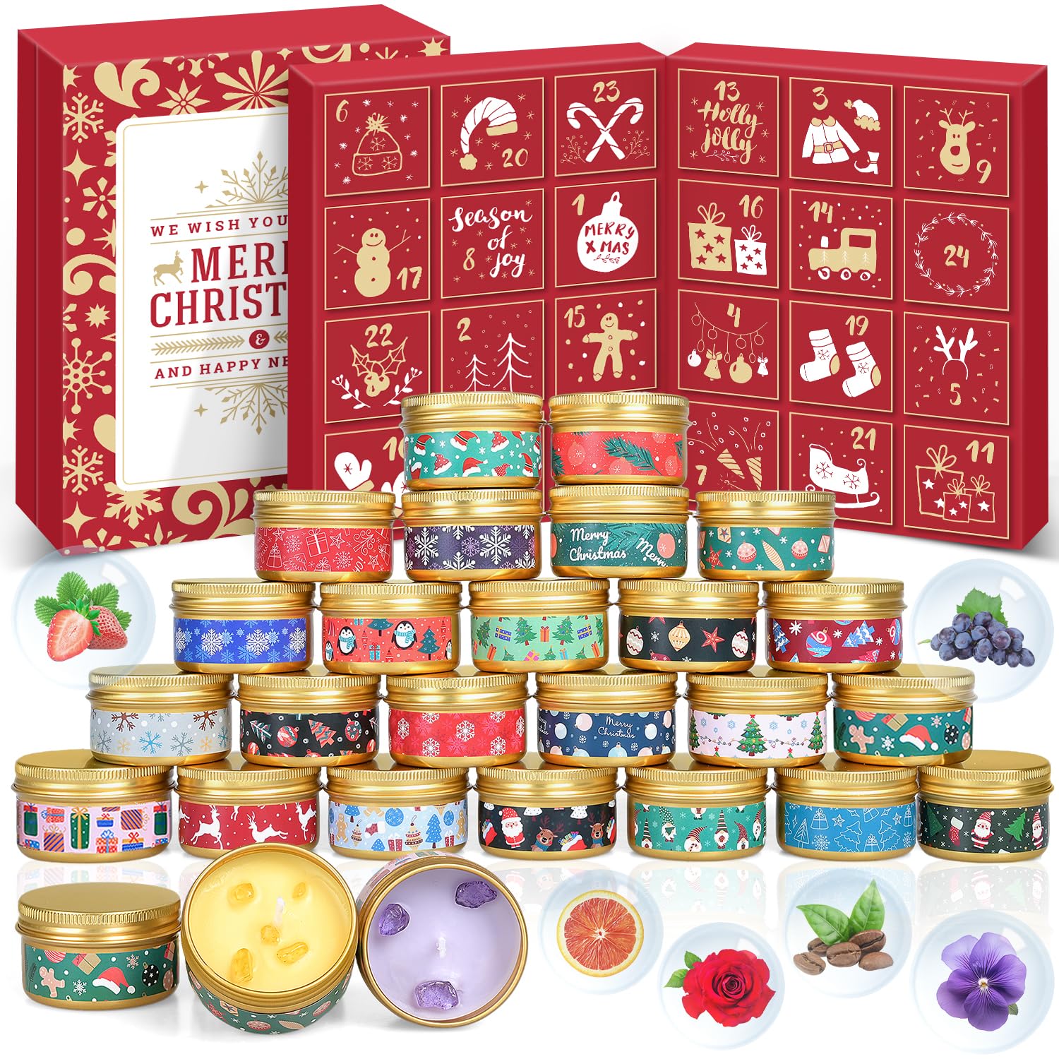 iZoeL Calendrier de l'Avent Bougie, Calendrier Avent Femme Bougie Parfumées | Boite Metallique, Calendrier de l'Avent, Cadeau Noel, Bougies Parfumée, Cadeaux Noel, Fille Mère Grand-mère Tante Sœur Épouse