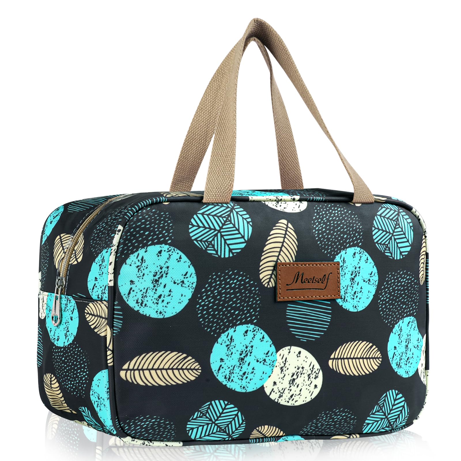 Aucuu Trousse de Toilette Femme, Grande Trousse de Maquillage avec Poignée, Sac à Cosmétiques étanche Portable pour Camping et Voyages, Sac de Maquillage Floral pour Femmes et Filles