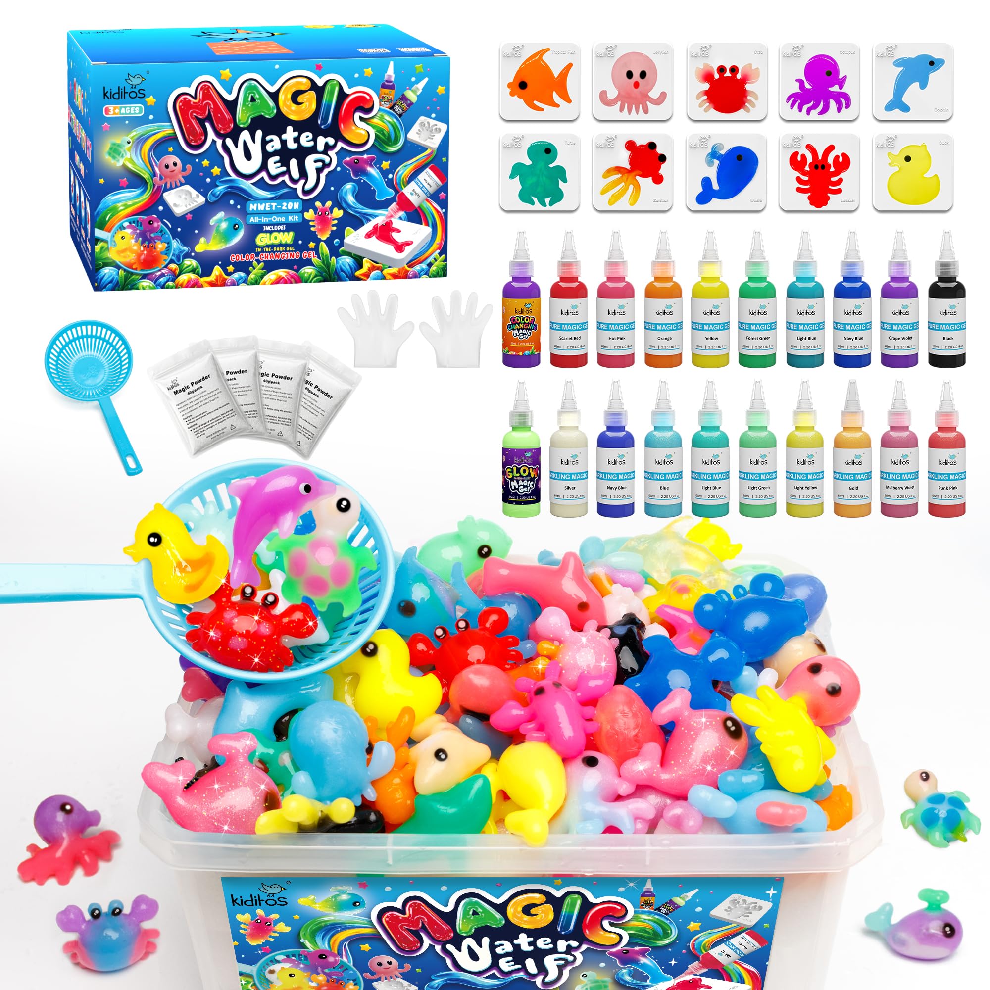 Kititos Kit de Jouet en Eau Magique Elfe – Squishies pour Enfants, 20 Gels & 10 Moules, Jouet Sensoriel en Gel Magique pour Animaux, Kit de Bricolage DIY Amusant, Cadeaux de Fête