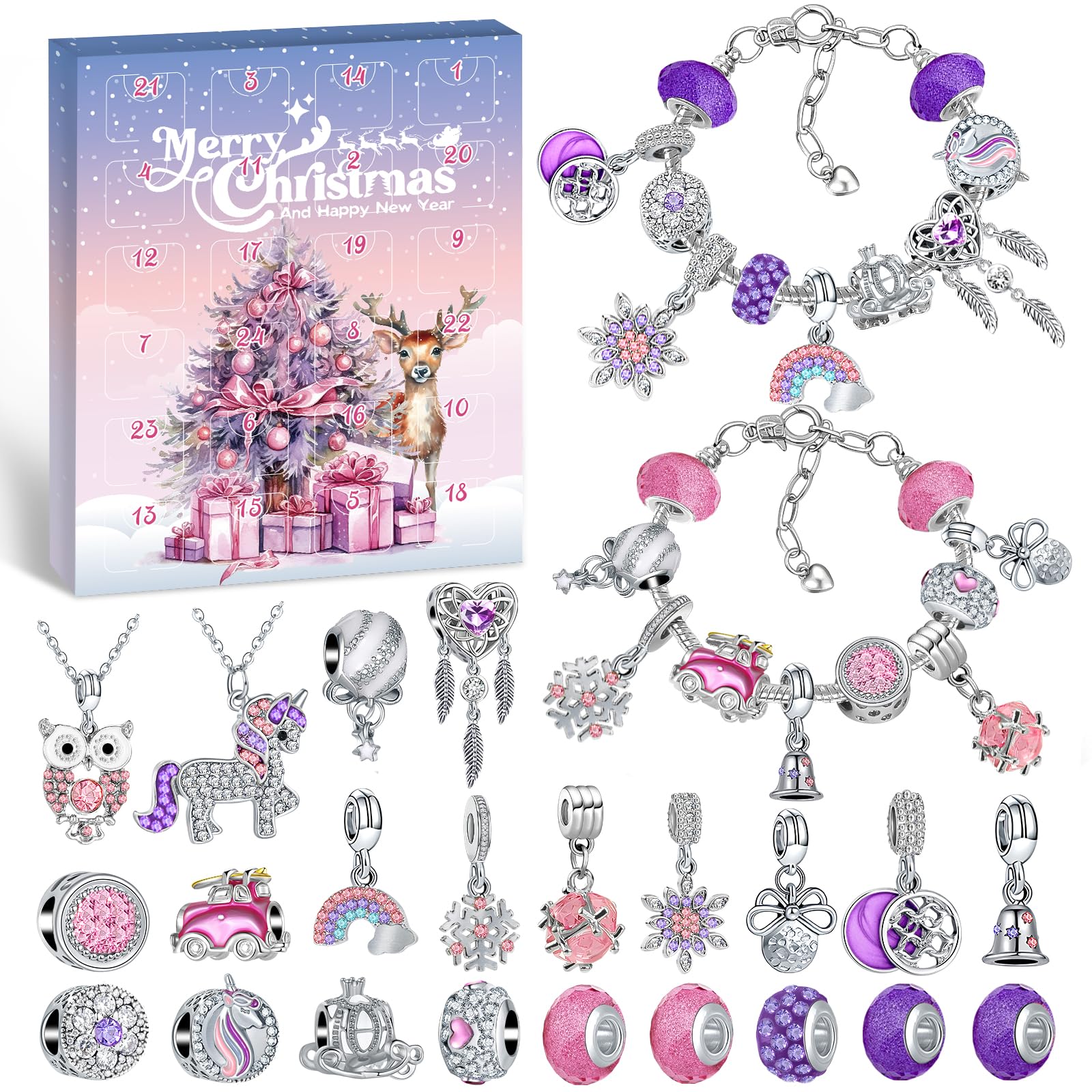 Hymarvo Calendrier de l'Avent 2026 Enfant Fille, Calendrier de l'avent Bijoux 6 7 8 9 10 11 12 13 14 Ans, Calendrier de Noël Bracelet Collier Fabrication Bijoux Enfants Fille Ado Cadeaux de Noël