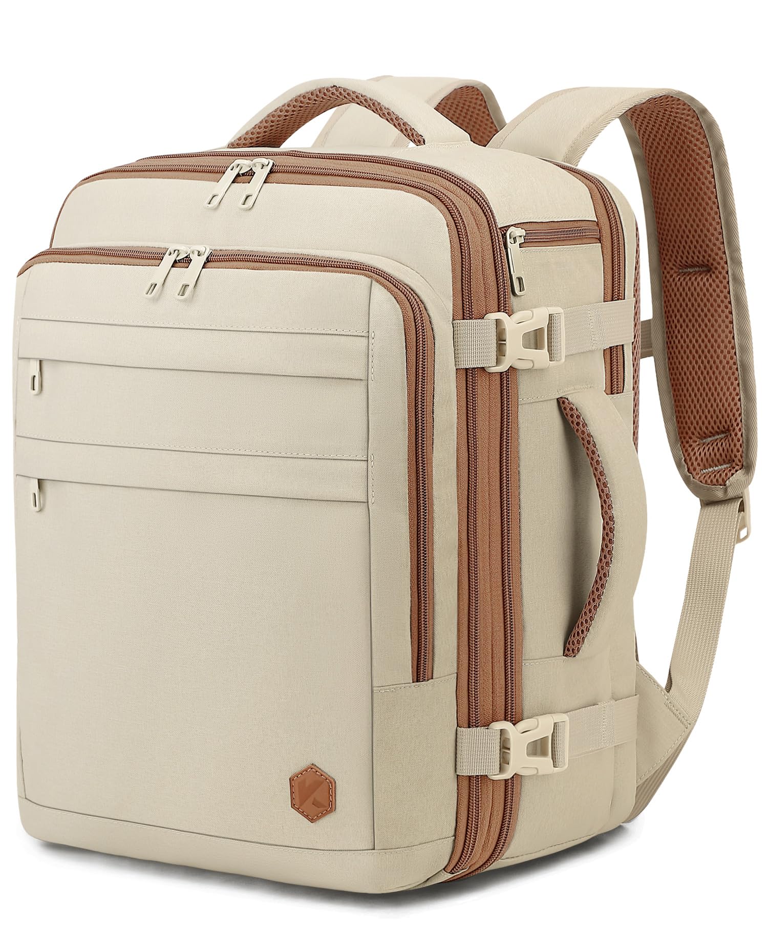 VANKEV Sac à Dos Voyage Cabine pour easyJet British Airways Jet2 Extensible | 45x36x20 32L-40L, Bagage à Main Sous Siège pour Voyage Travail, pour Ordinateur 15,6 Pouces, Sac à Dos Décontracté, Beige