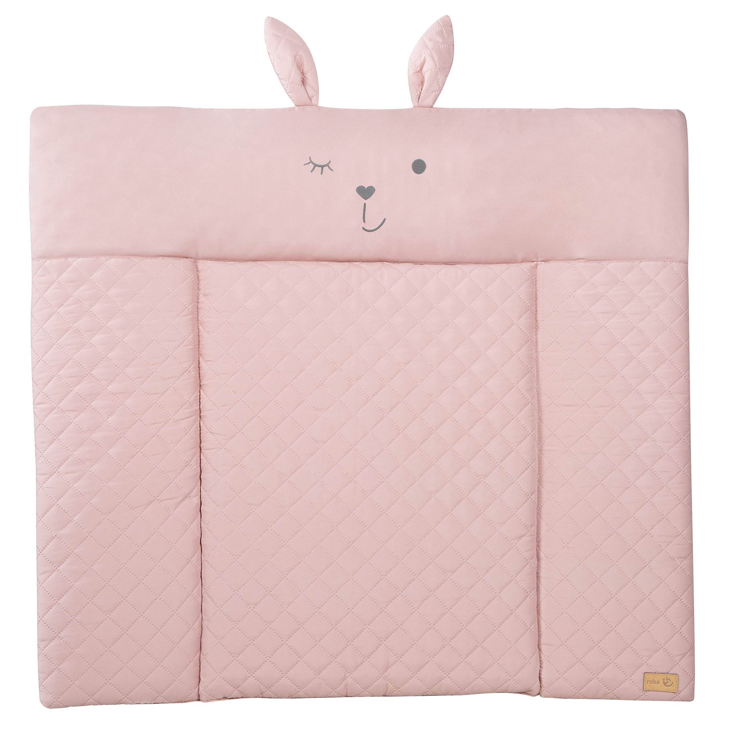 roba Matelas à Langer Imperméable 85 x 75 cm roba Style - Bords Rehaussés - pour Table à Langer - Sans Phtalate - Facile à Nettoyer - Rose / Visage de Lapin Lily