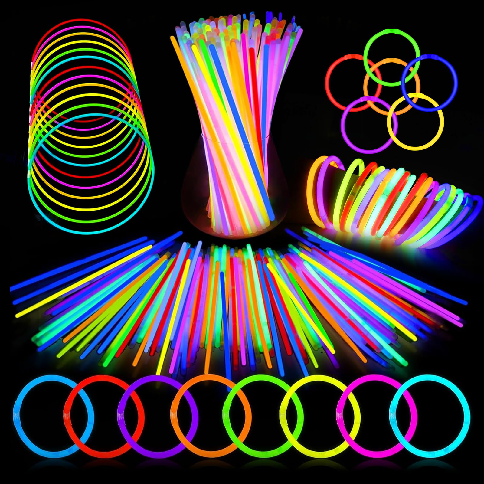 UooEA Bracelets Lumineux Fluo – 100 Pcs Bracelets Fluorescents Multicolores pour Enfants et Adultes - Accessoires Idéals pour Soirée, Anniversaire, Fête Disco, Pyjama Party, Cadeaux & Décoration