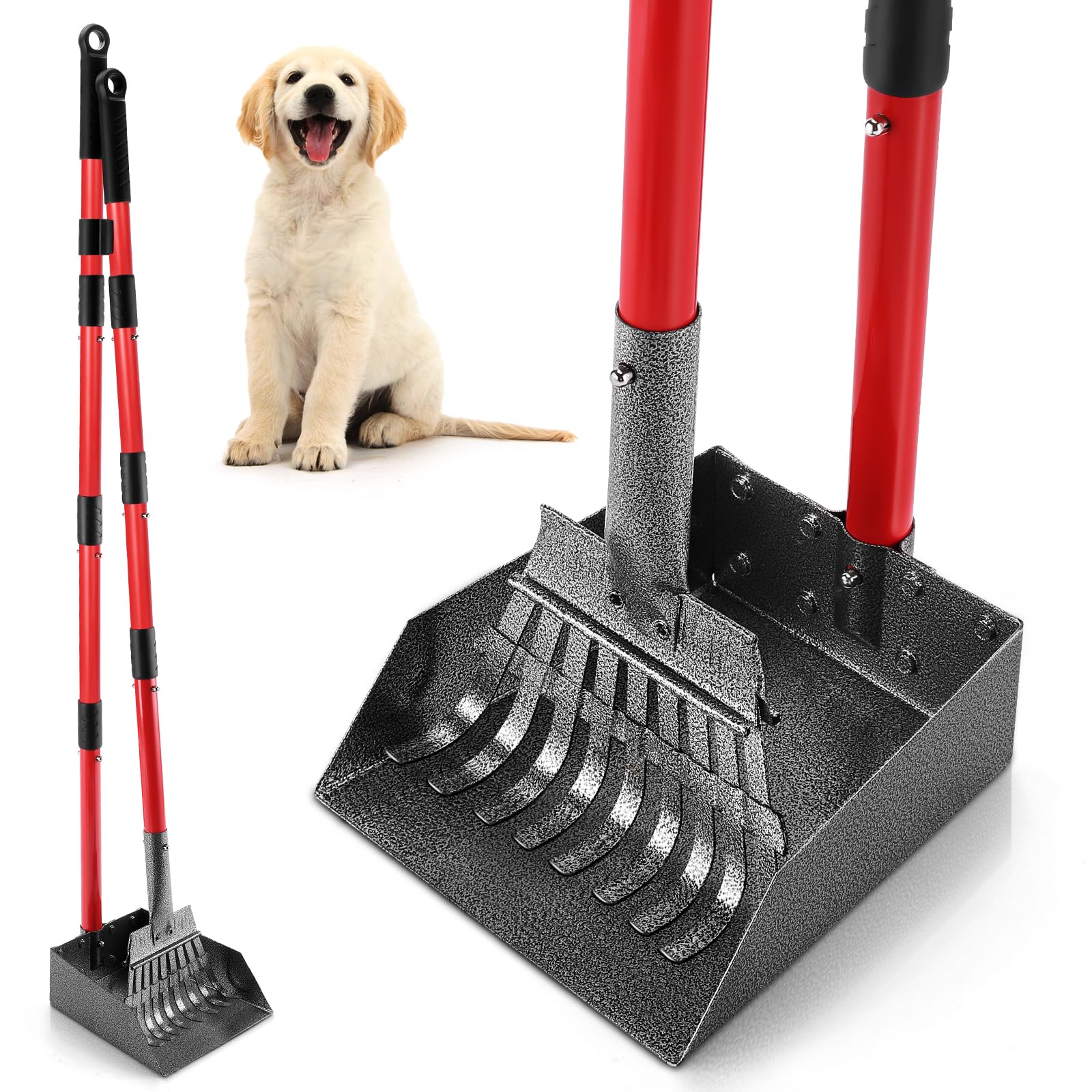Ormalla Ramasse Crotte Chien, Pelle a Crotte pour Chien en Métal, Longue Poignée en Acier Inoxydable à Utiliser sur la Cour, l'herbe, la Terre ou Le Gravier (Rouge)