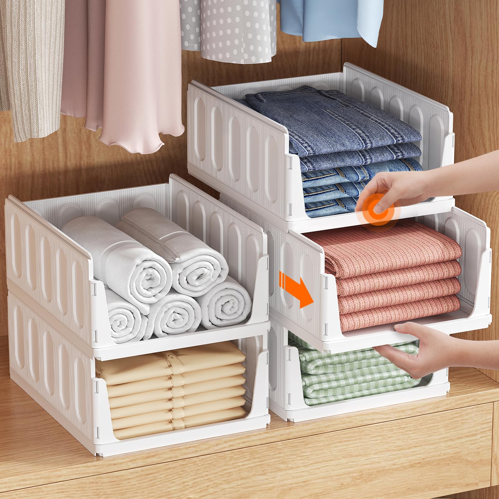 Lifewit Boîtes Rangement pour Vêtements, Organisateur Penderies Empilables | Blanc Bacs Individuels en Plastique, Idéal pour Placard de Cuisine, Armoire de Camping et Salle de Bain, 24L, Lot de 5