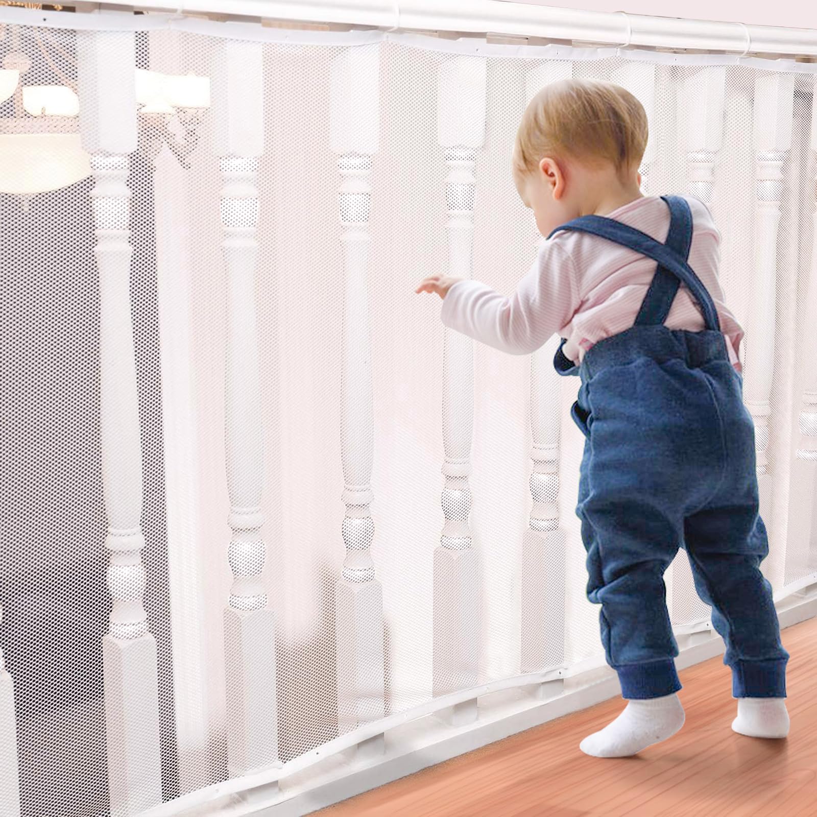 Filet de Sécurité pour Enfants, Convient pour Escaliers, Couloirs et Balcons, Filet Protection Escalier Adapté aux Enfants et aux Animaux Domestiques, 300 × 90 cm, Blanc
