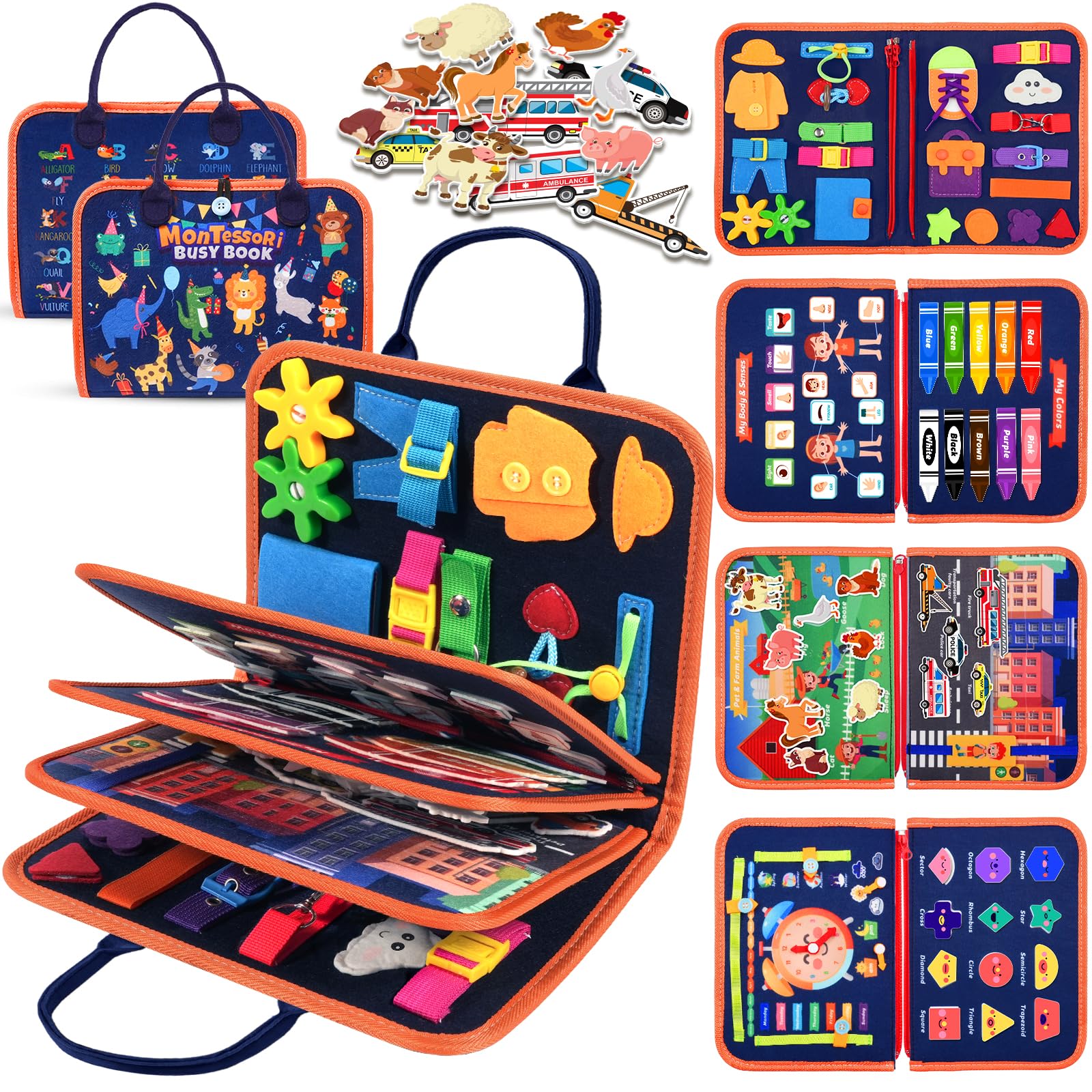 ZOOI Busy Board Montessori âge 1 an, Anglaise Livre Montessori 1-5 ans | Busy Book Montessori Jouets Cadeaux Garcon Fille, Cadeaux de Noël Originaux pour Enfants, Livre Activite Enfant Jeux Educatif