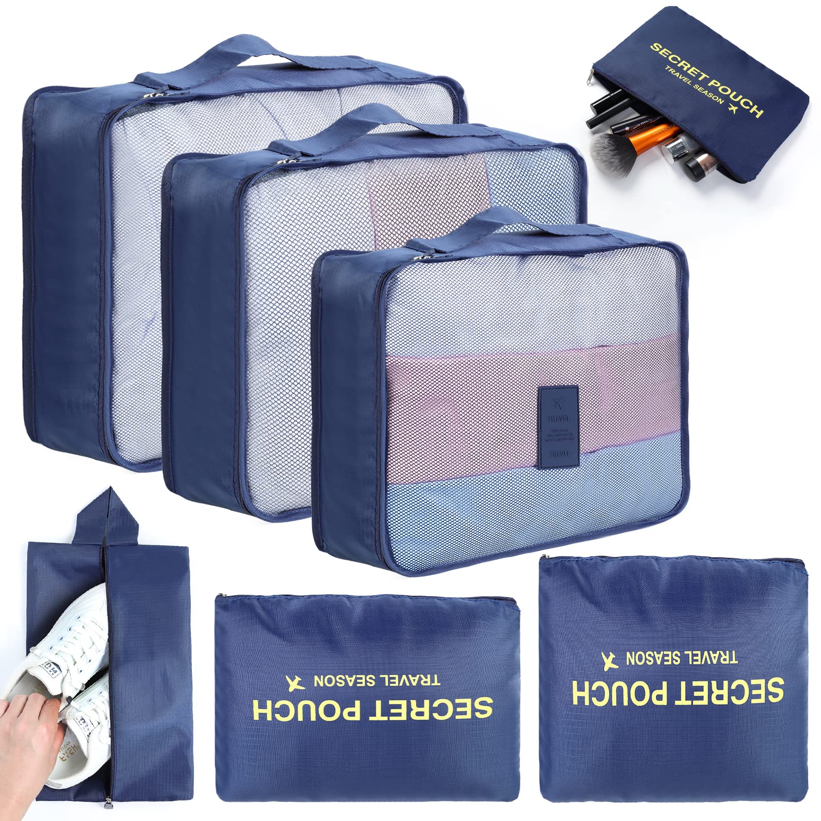 AiQInu Rangement Valise Lot de 7 Imperméable Organisateur de Voyage Packing Cubes Organiseur, sac à chaussures,Bagage Sacs