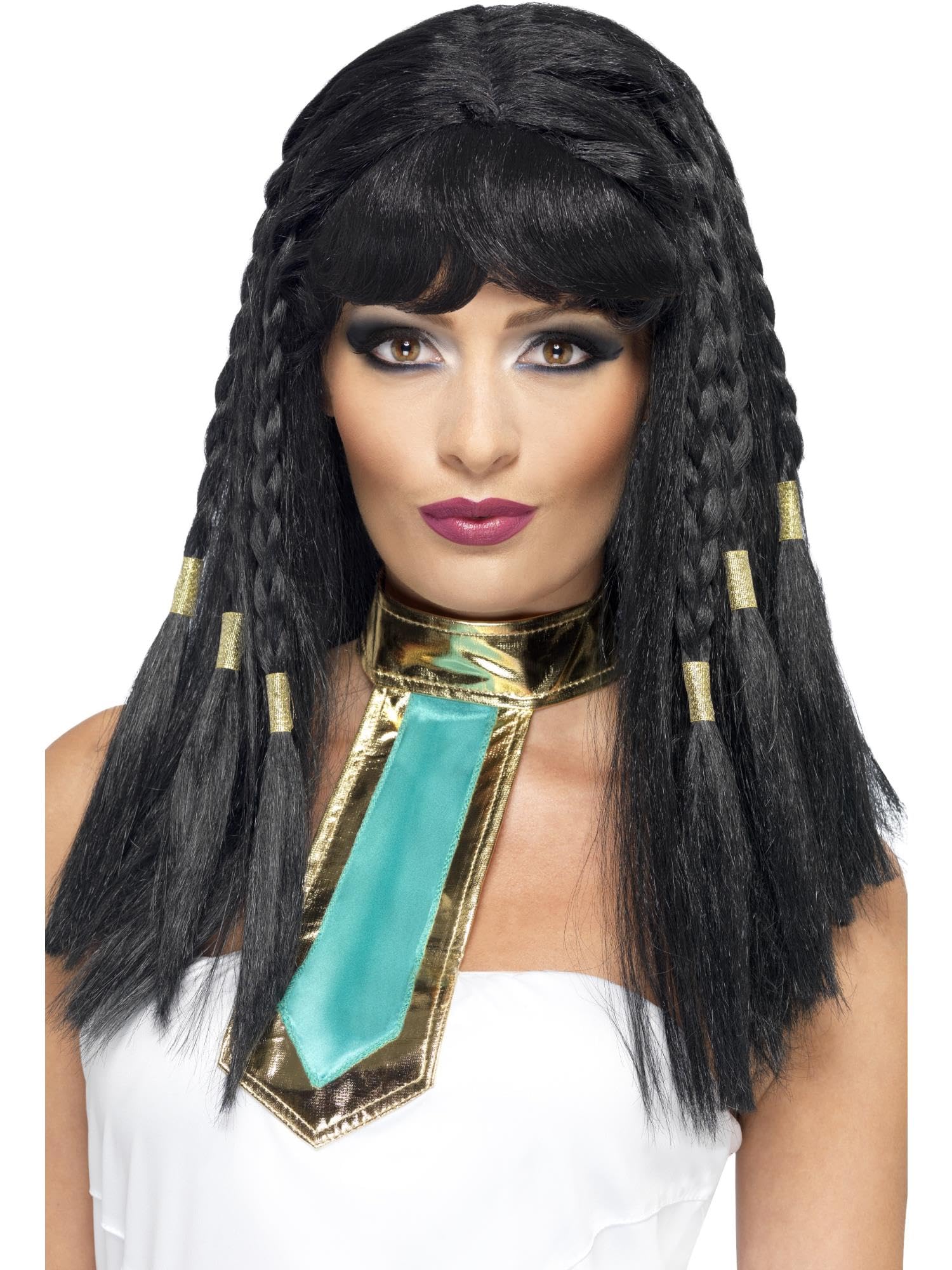 Smiffys Perruque cléopatre, noire, à nattes avec bordure blonde Halloween