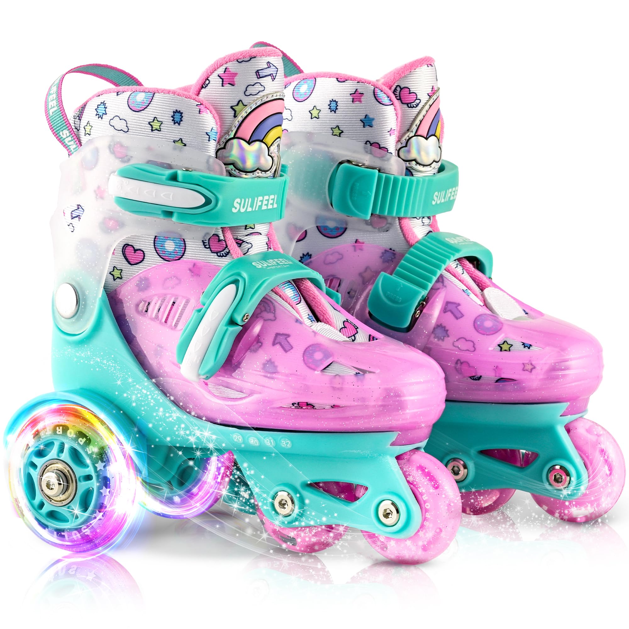 SULIFEEL Patins à roulettes Ajustables Enfants | Pour filles et garçons, équilibre à 3 points, roues lumineuses stables et sécurisées