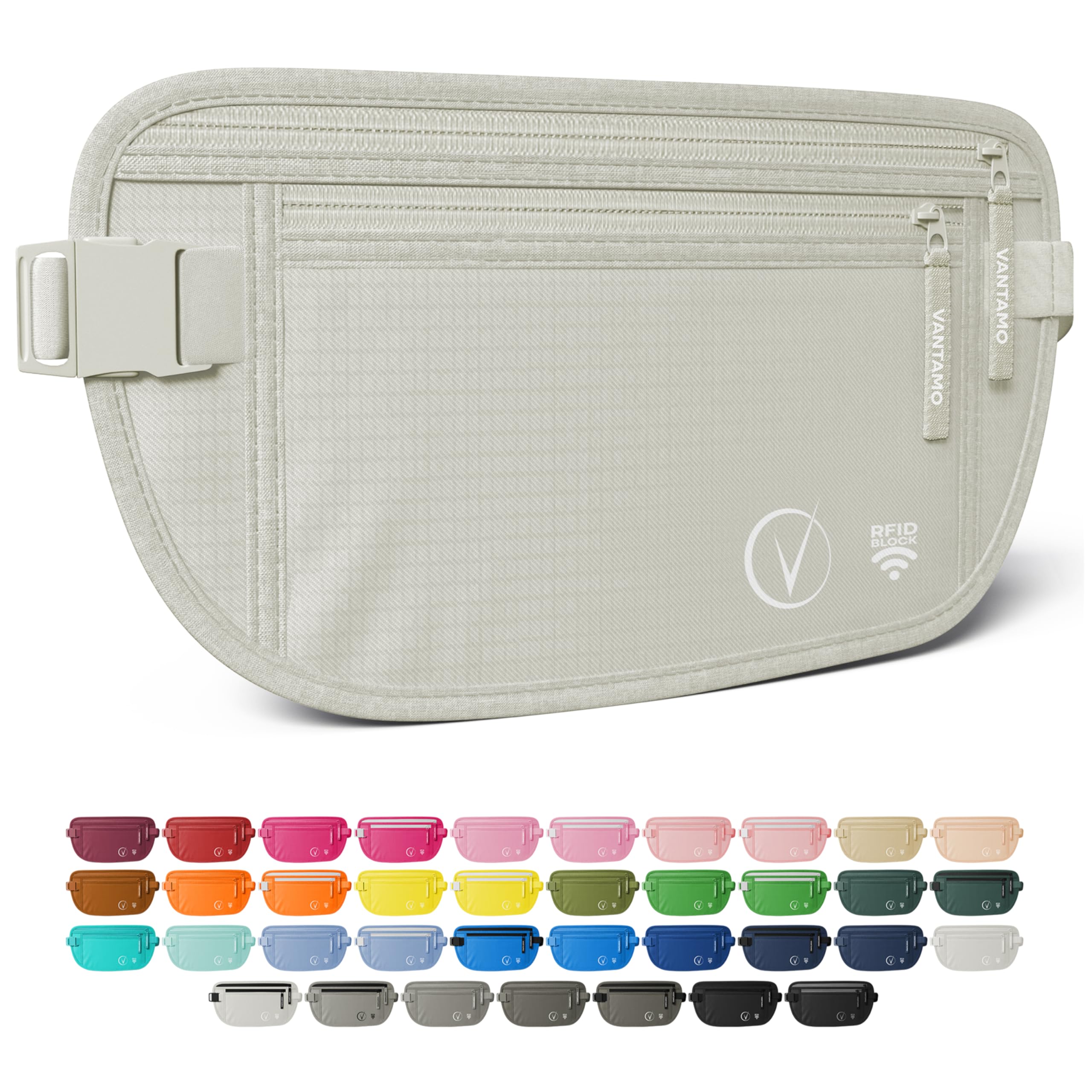 Vantamo Sac Banane Femme Ultra Fin avec Protection RFID, Antivol Banane Homme avec Sangle Réglable, Ceinture Course à Pied Légère pour Voyage et Sport, Pochette Secrète pour Telephone et Passeport